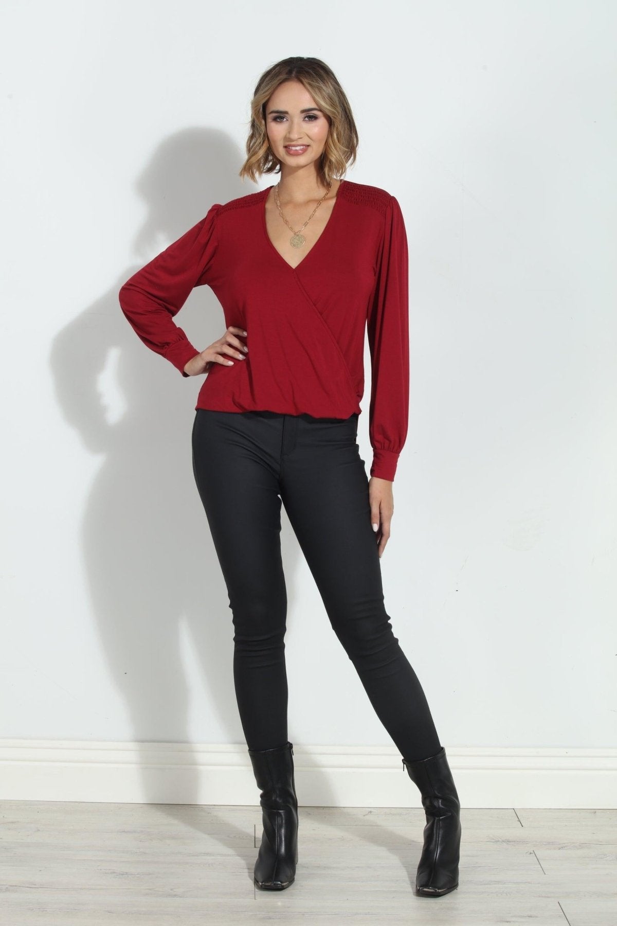 Cabernet Smocked Cupro Top-FINAL SALE