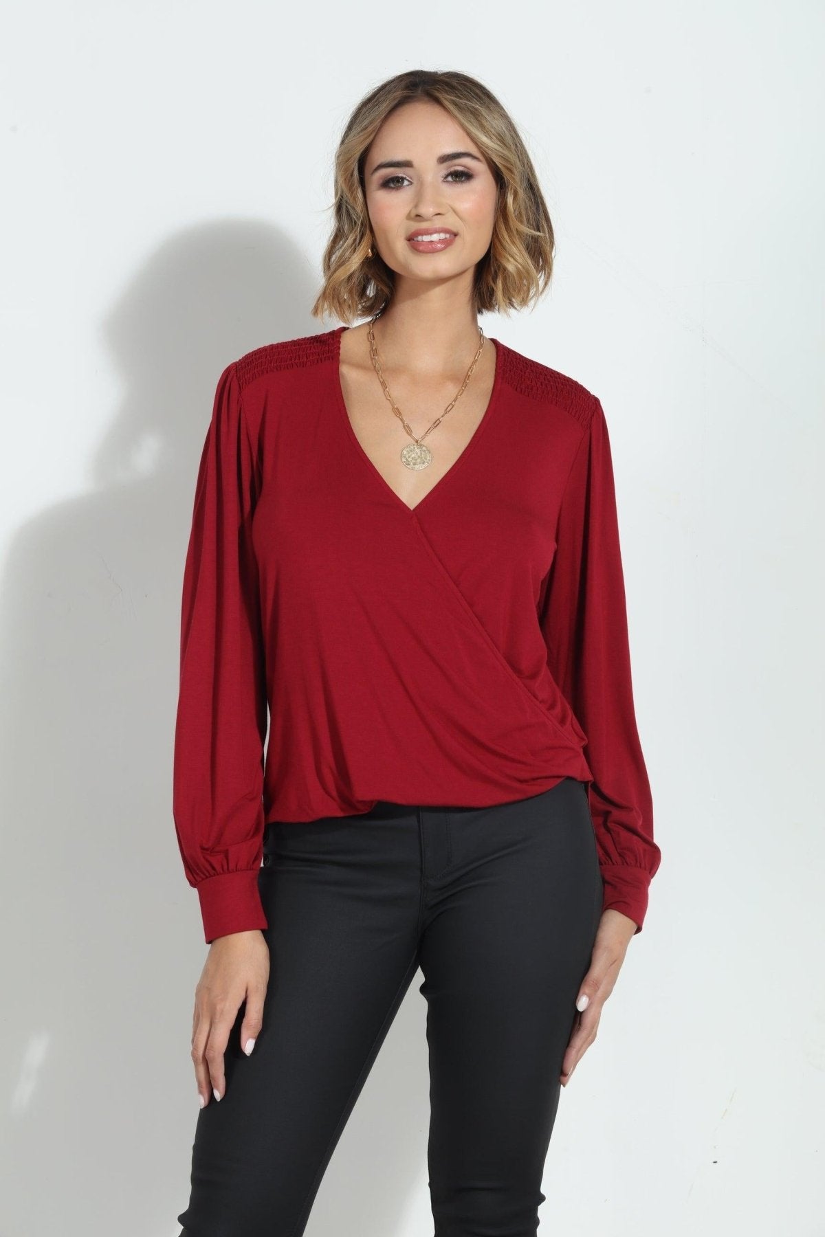 Cabernet Smocked Cupro Top-FINAL SALE
