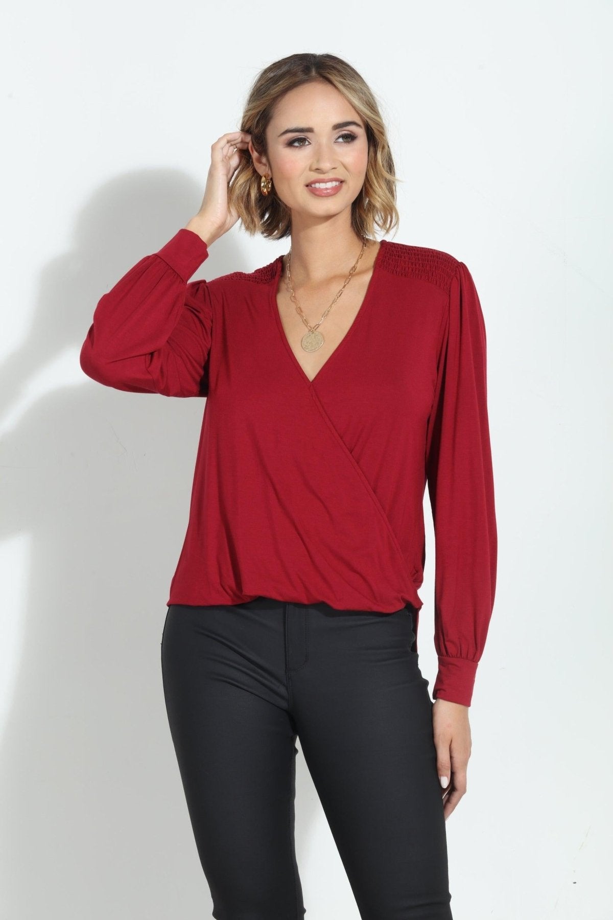 Cabernet Smocked Cupro Top-FINAL SALE