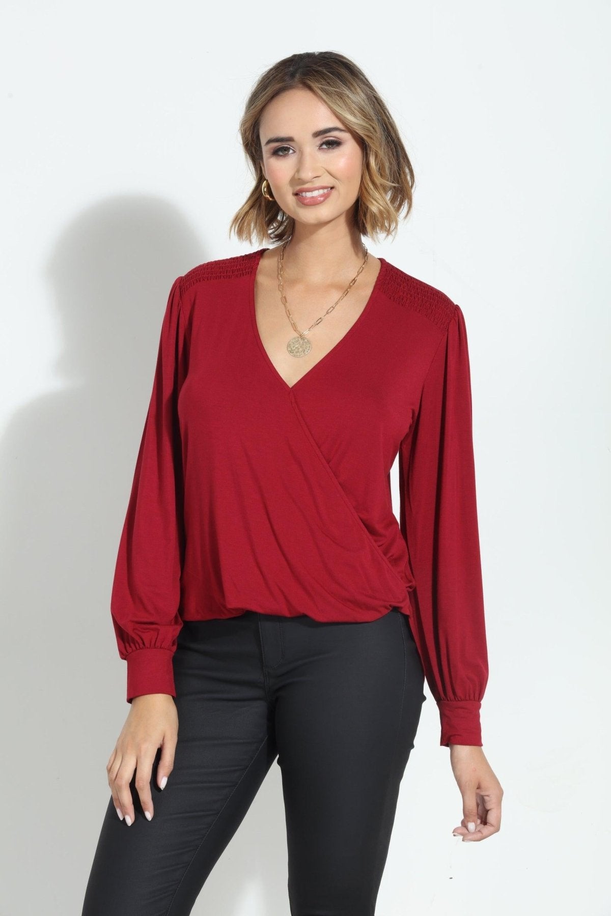 Cabernet Smocked Cupro Top-FINAL SALE
