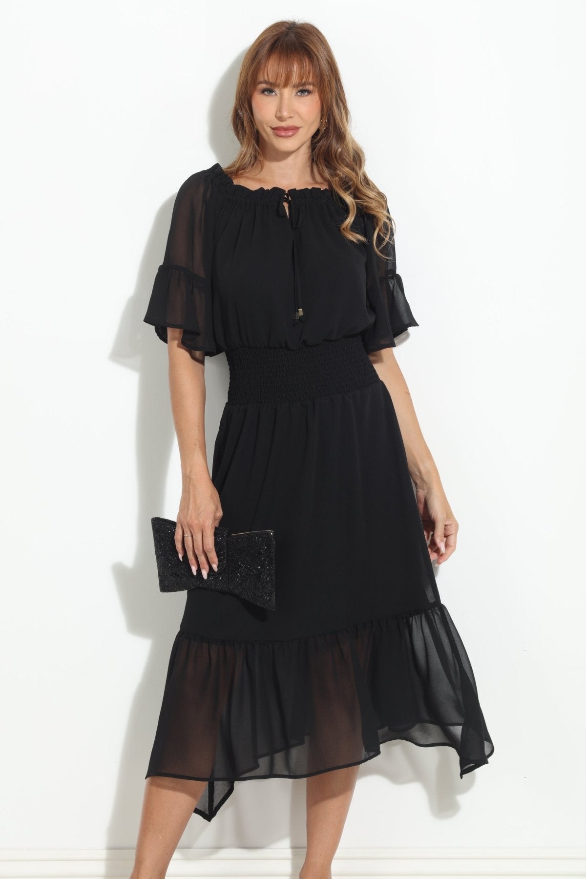 Black OTS Ruffle Maxi-BEST SELLER