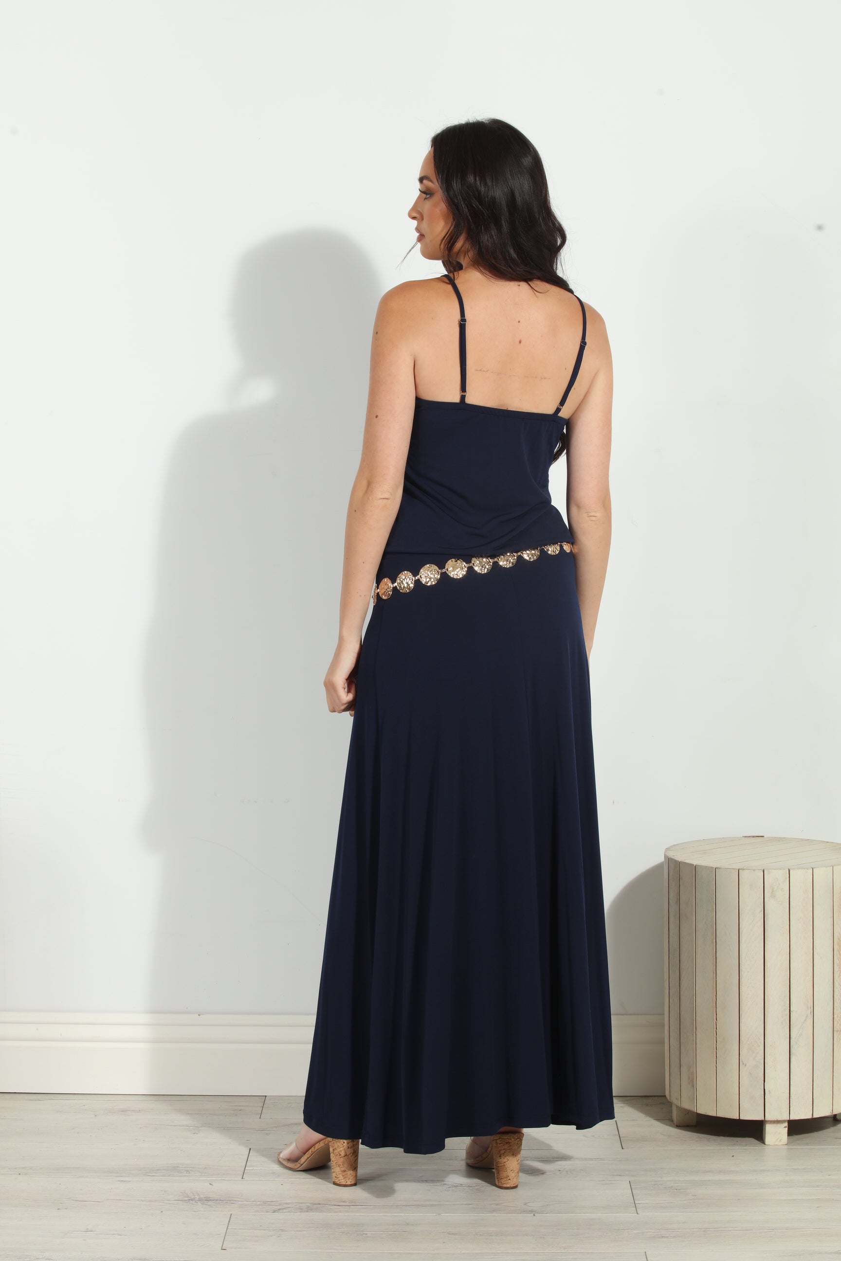 Navy Stretch Drop Waist Maxi Dress-BEST SELLER