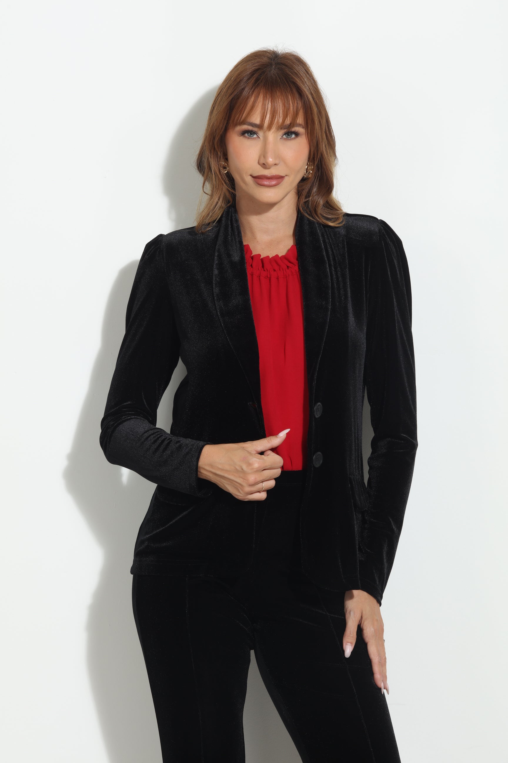 Black Velvet Shirred Blazer-BEST SELLER