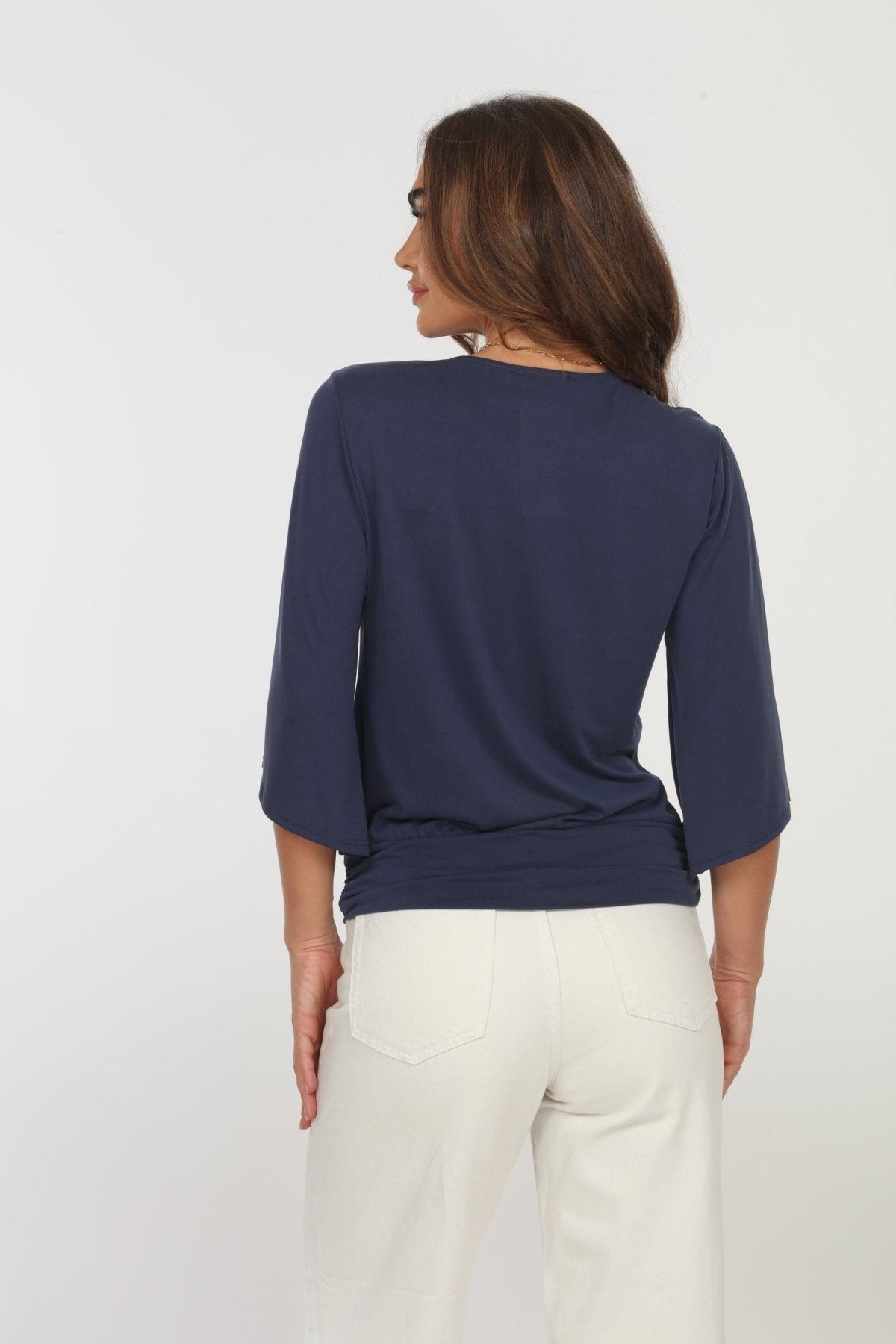 Navy Cupro Banded Kimono Top-BEST SELLER
