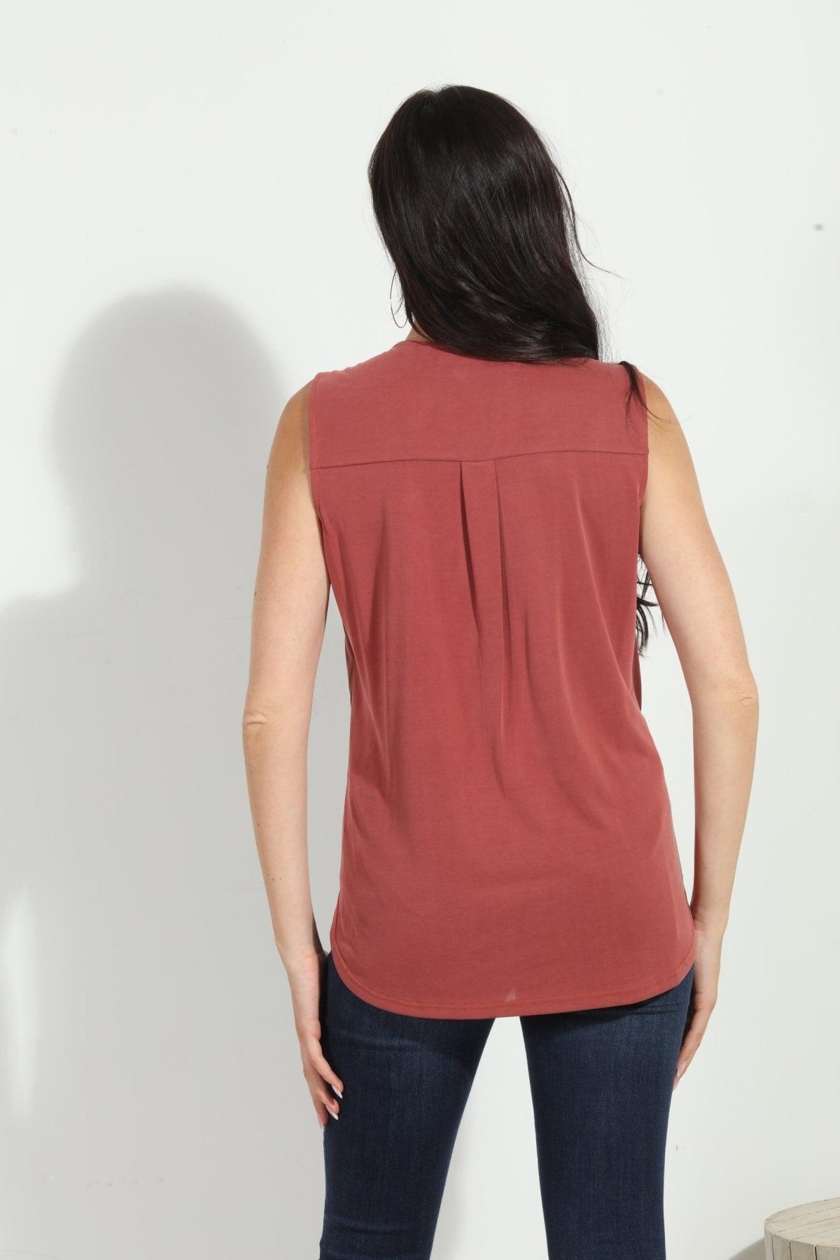 The Everyday Cupro Surplice Tank -Marsala