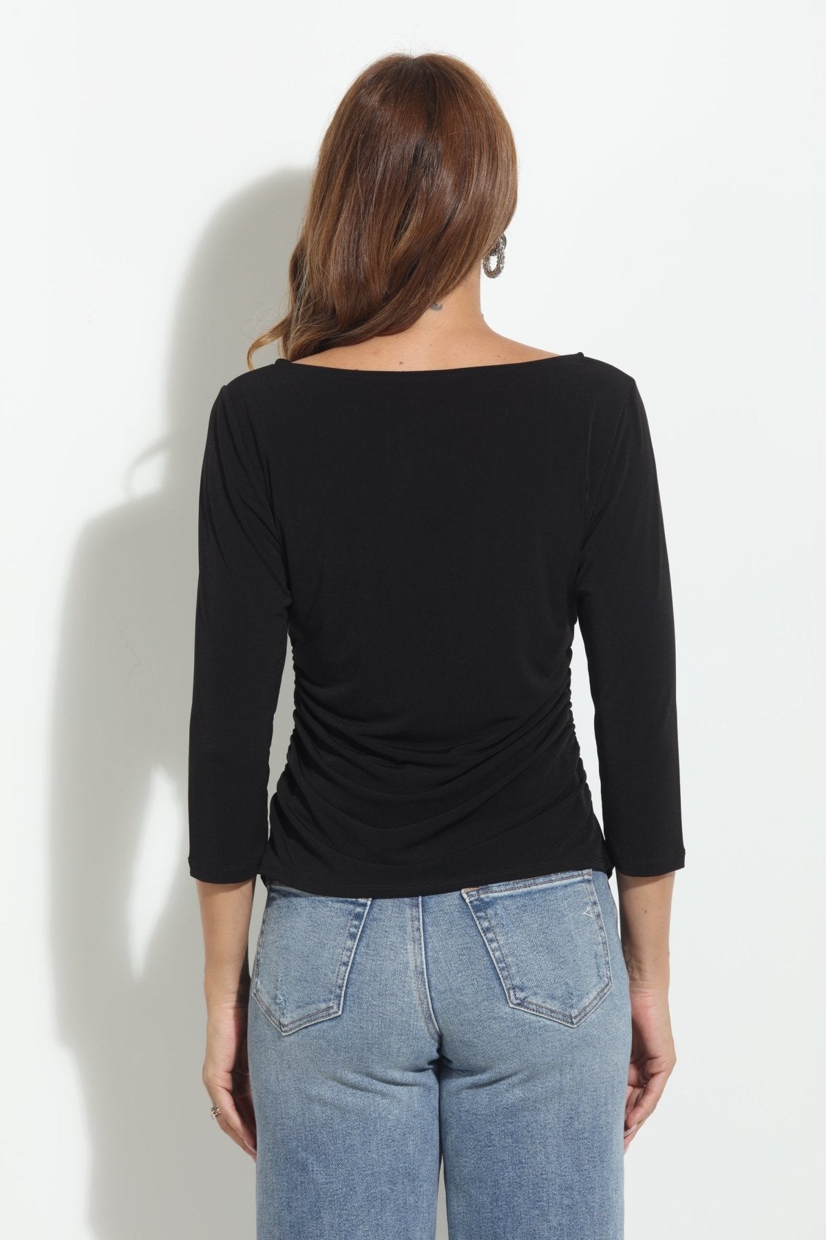 Black Boatneck Shirred Top