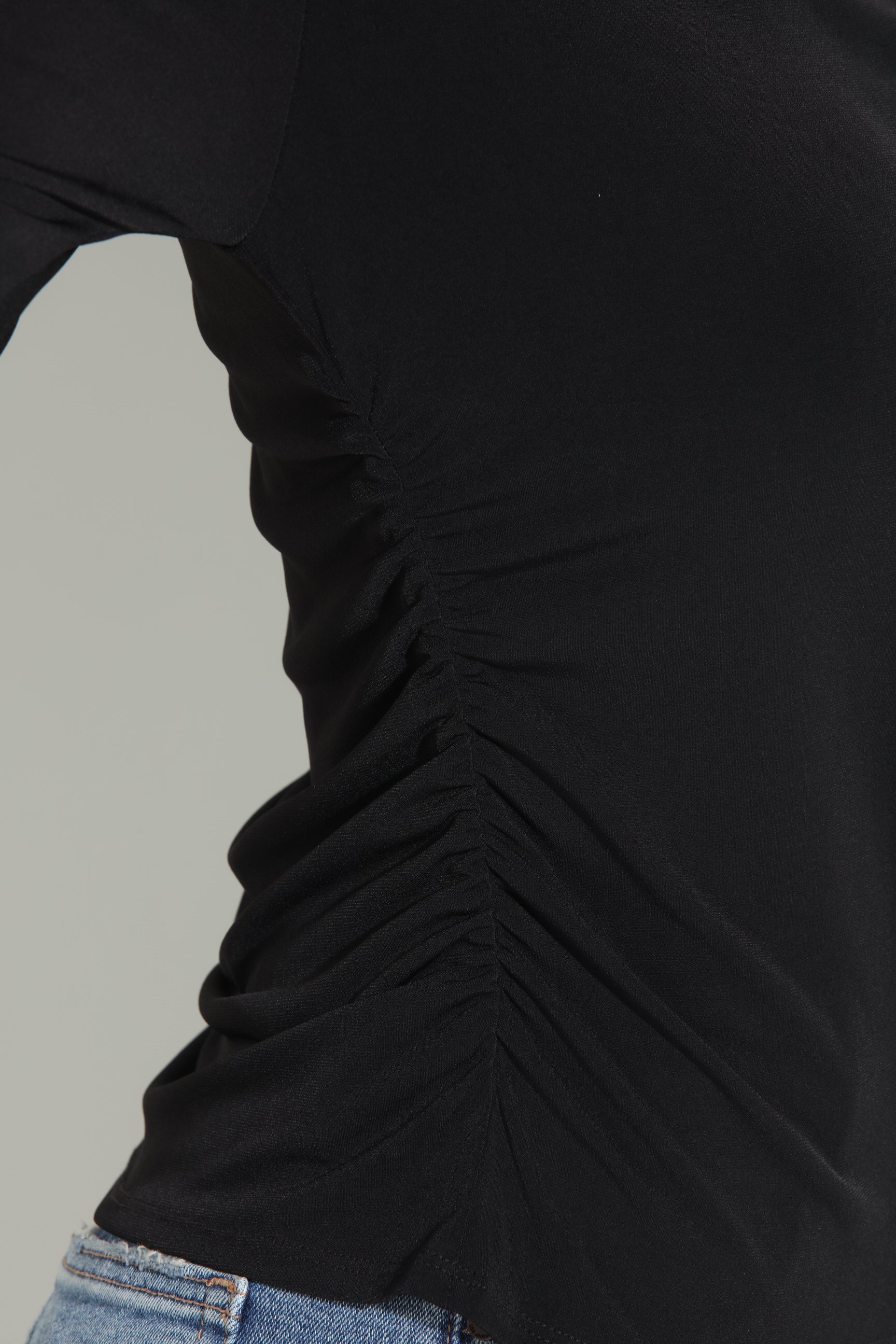 Black Boatneck Shirred Top