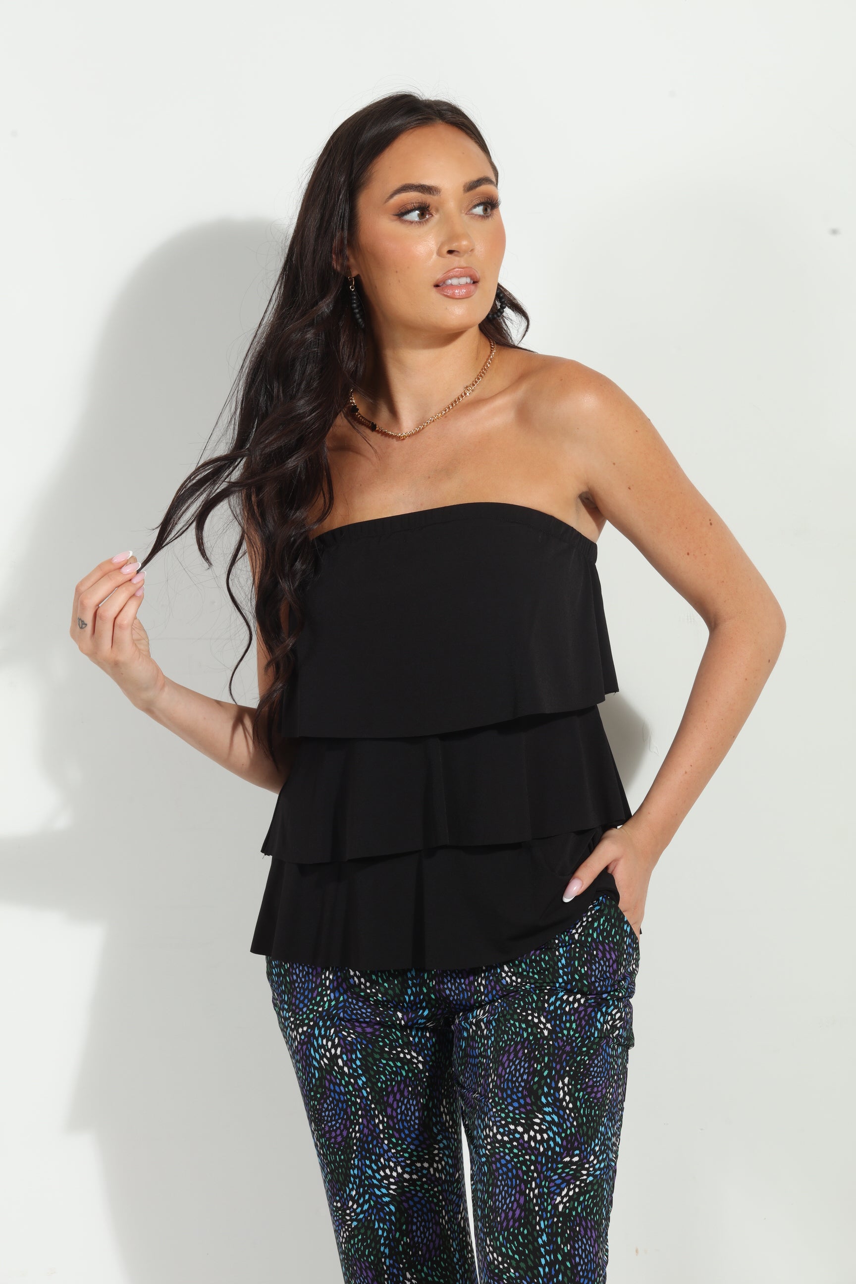 Black Ruffle Tube Top