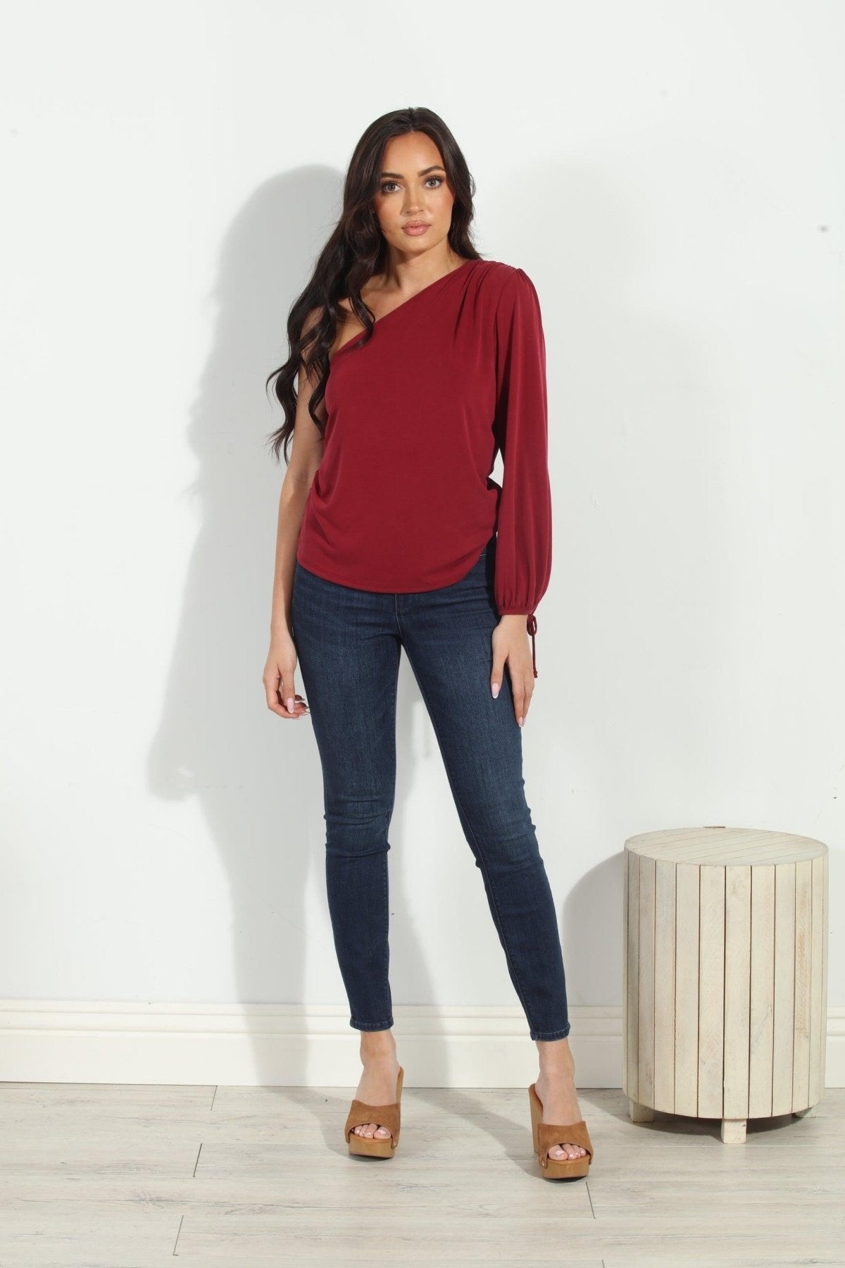 Burgundy Cupro One Shoulder Asymmetrical Top-FINAL SALE