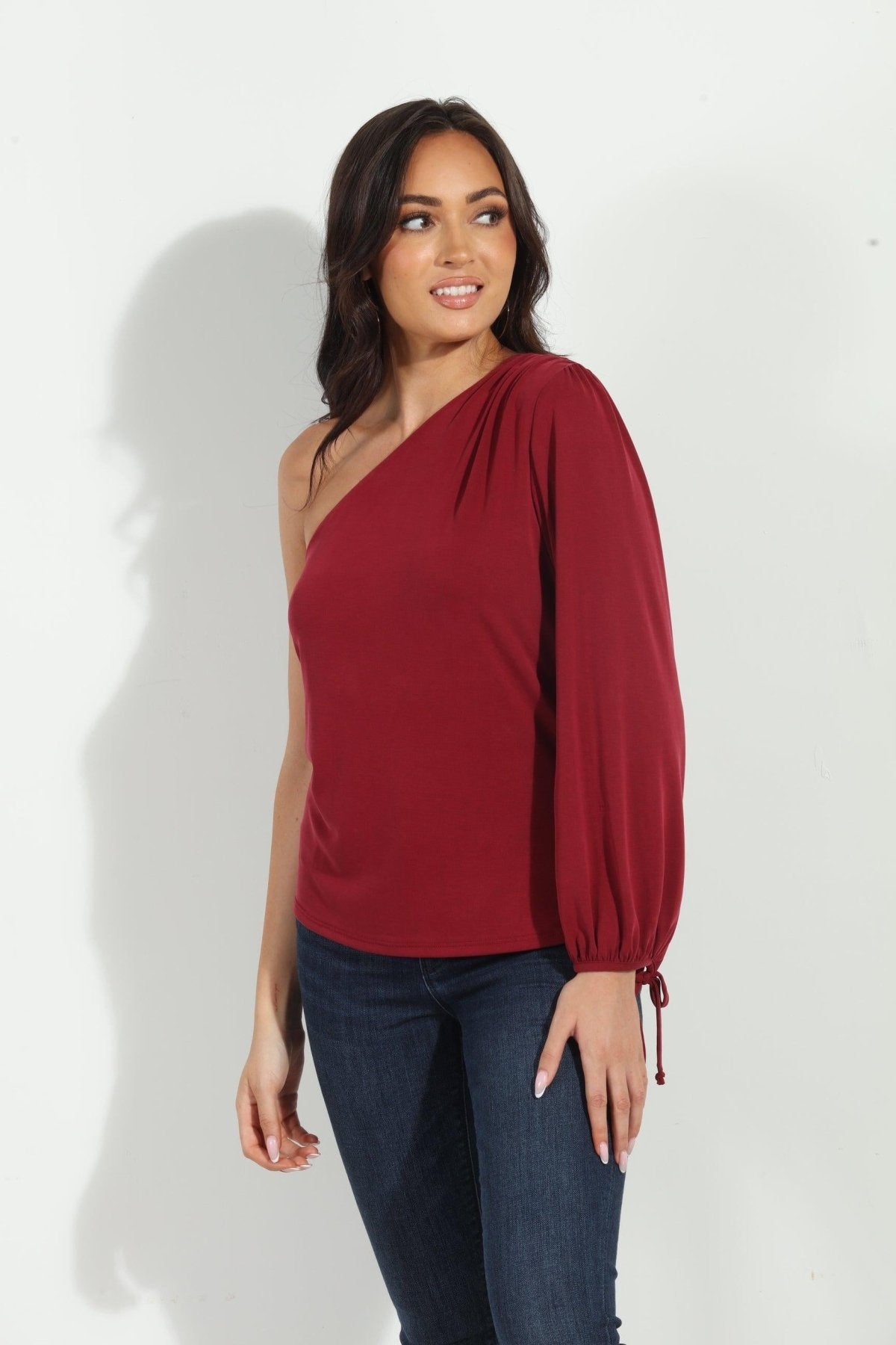 Burgundy Cupro One Shoulder Asymmetrical Top-FINAL SALE