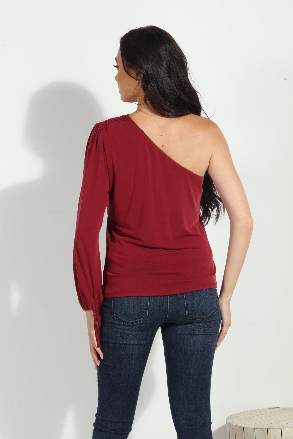 Burgundy Cupro One Shoulder Asymmetrical Top-FINAL SALE