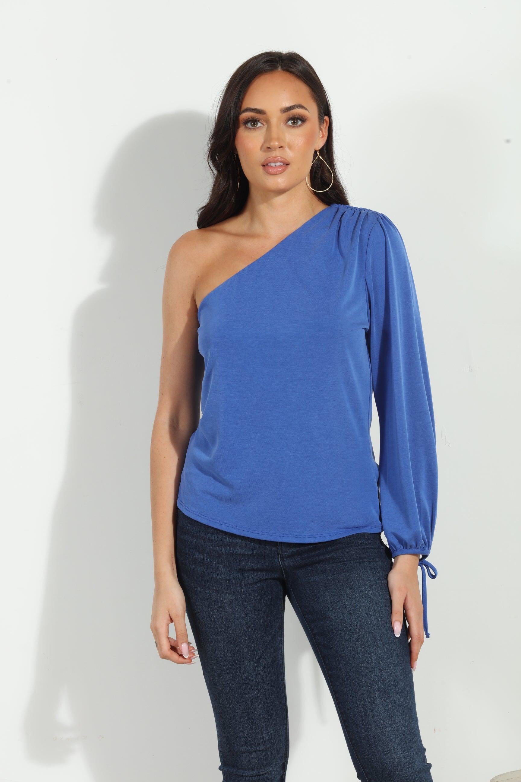 Royal Cupro One Shoulder Asymmetrical Top-FINAL SALE