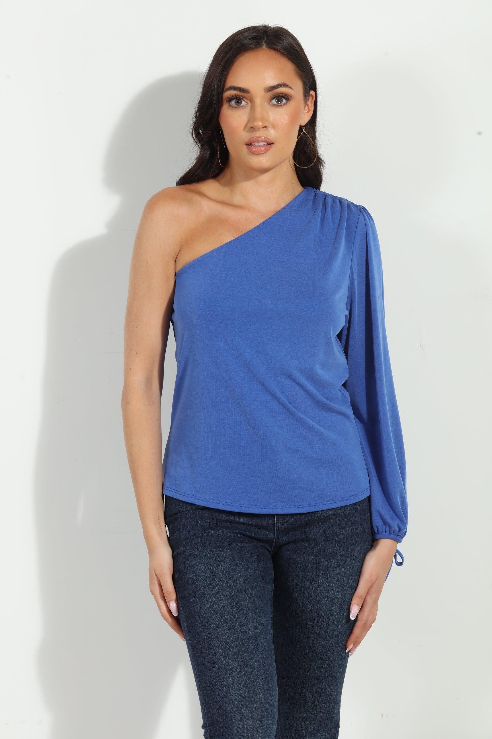 Royal Cupro One Shoulder Asymmetrical Top-FINAL SALE