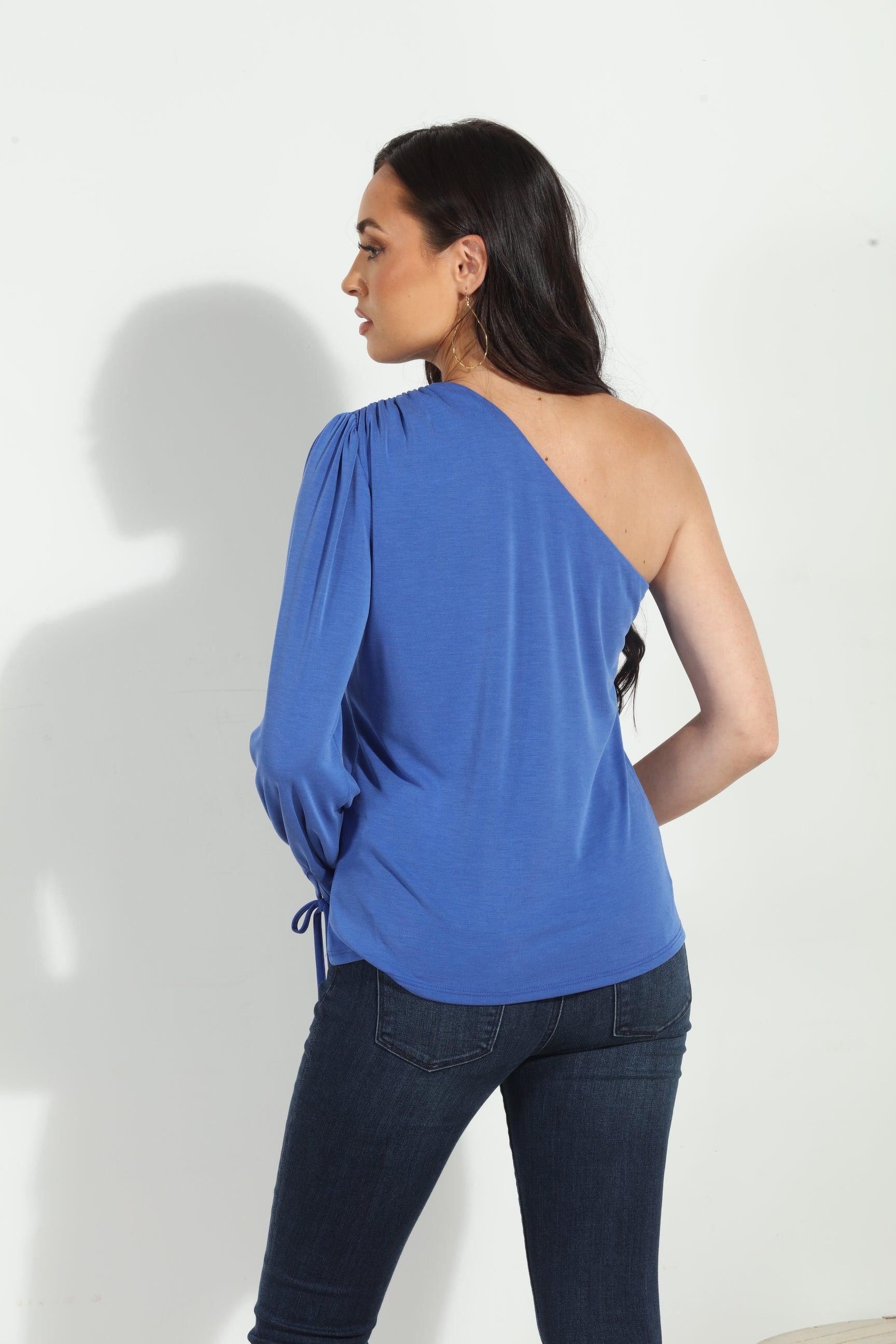 Royal Cupro One Shoulder Asymmetrical Top-FINAL SALE