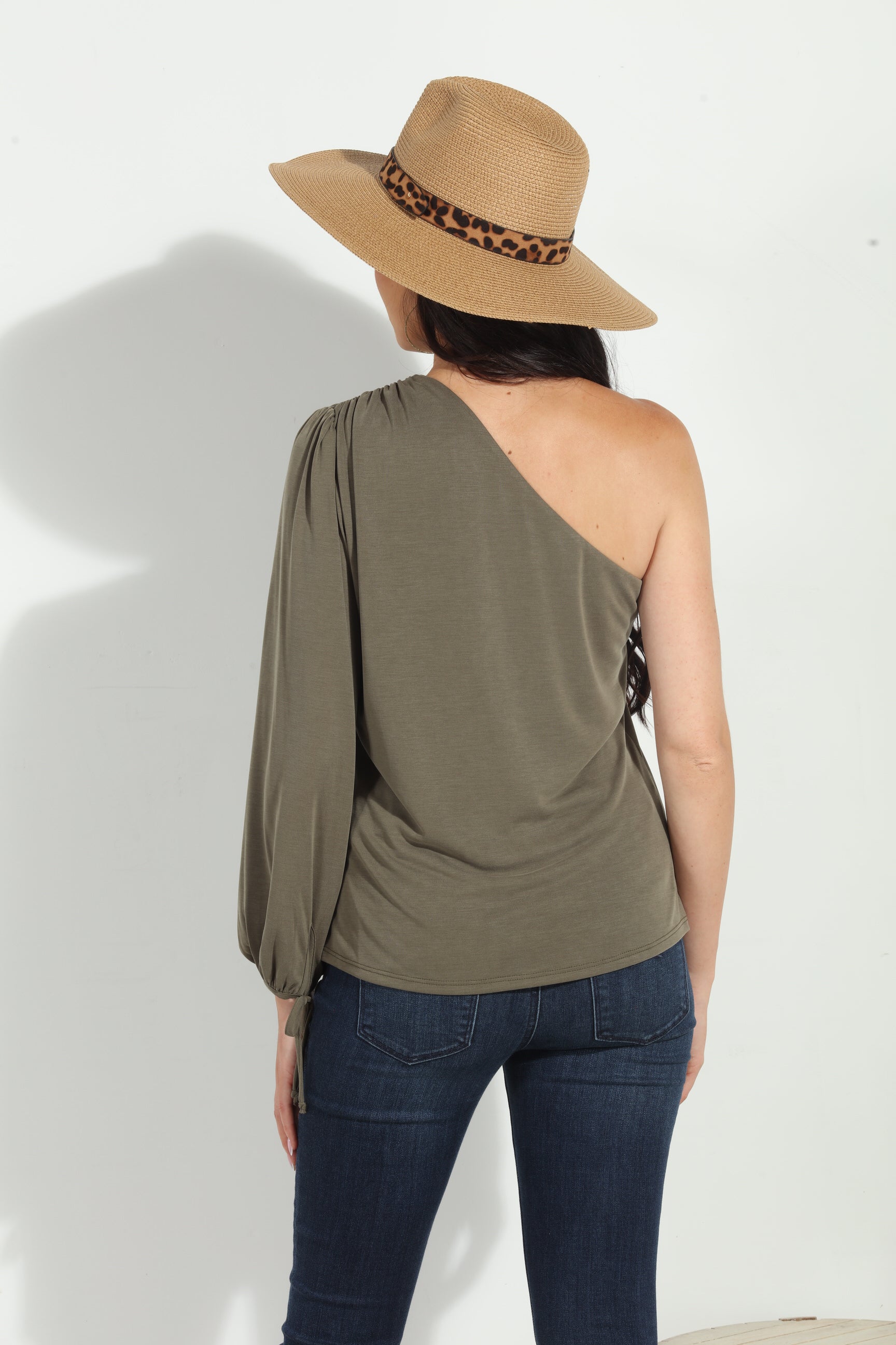 Olive Cupro One Shoulder Asymmetrical Top
