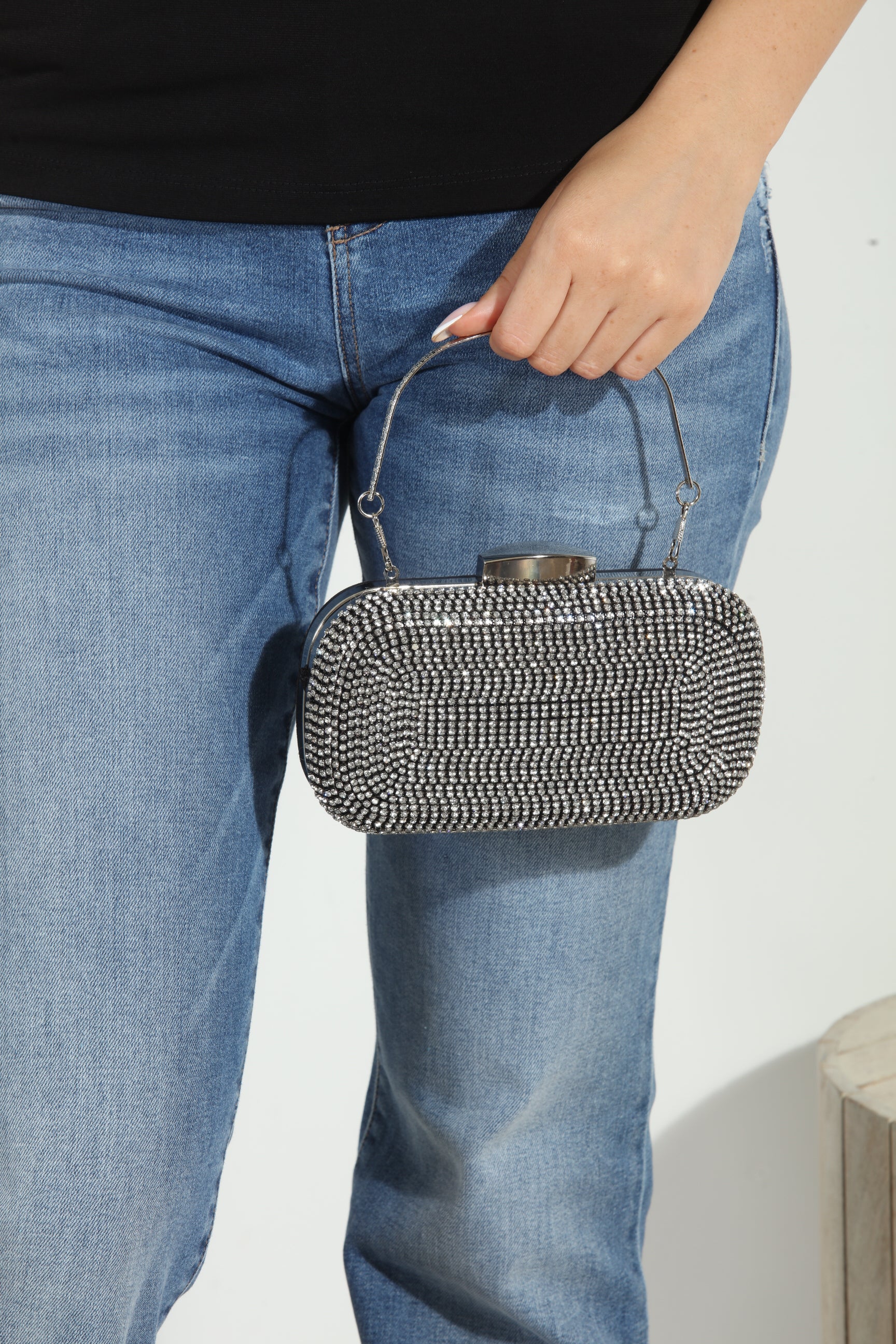 Julia Rhinestone Clutch- Black