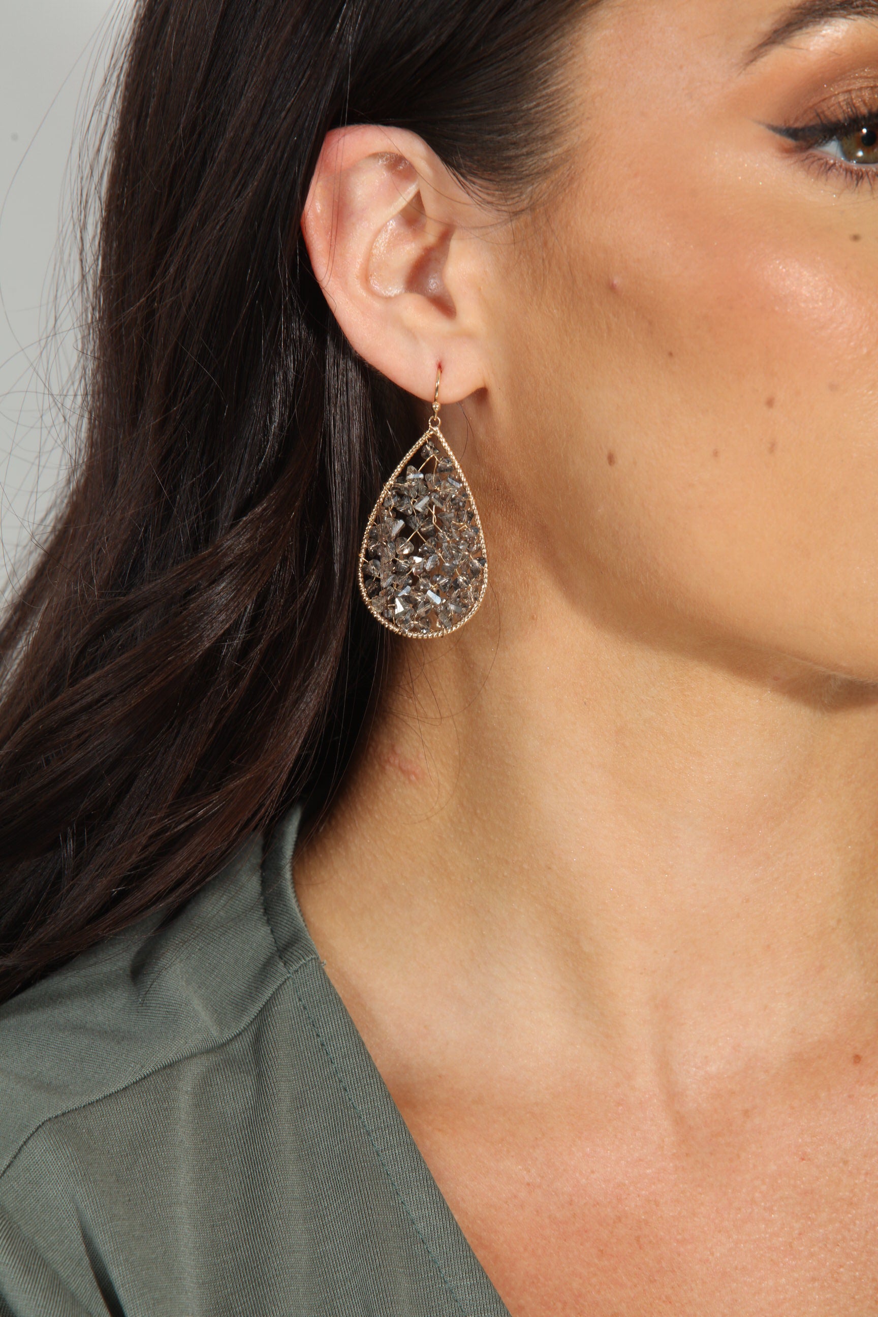 Olive Sparkle Teardrop Earrings