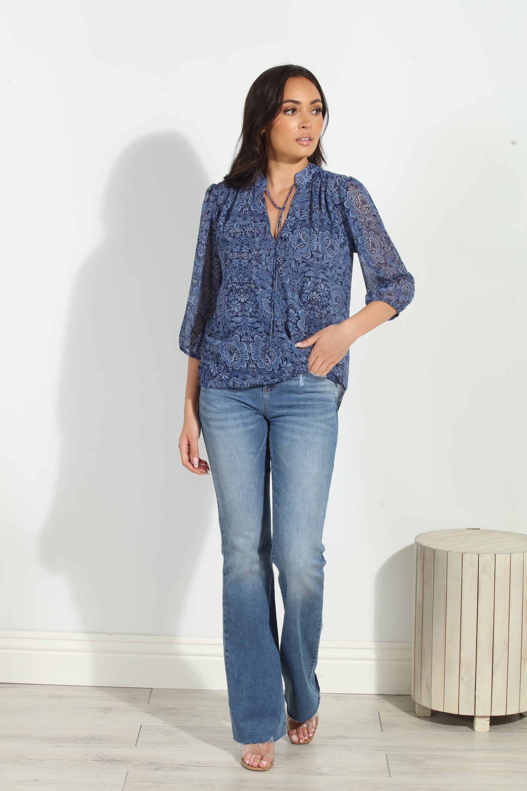 Willa 3/4 Sleeve Surplice Blouse-FINAL SALE