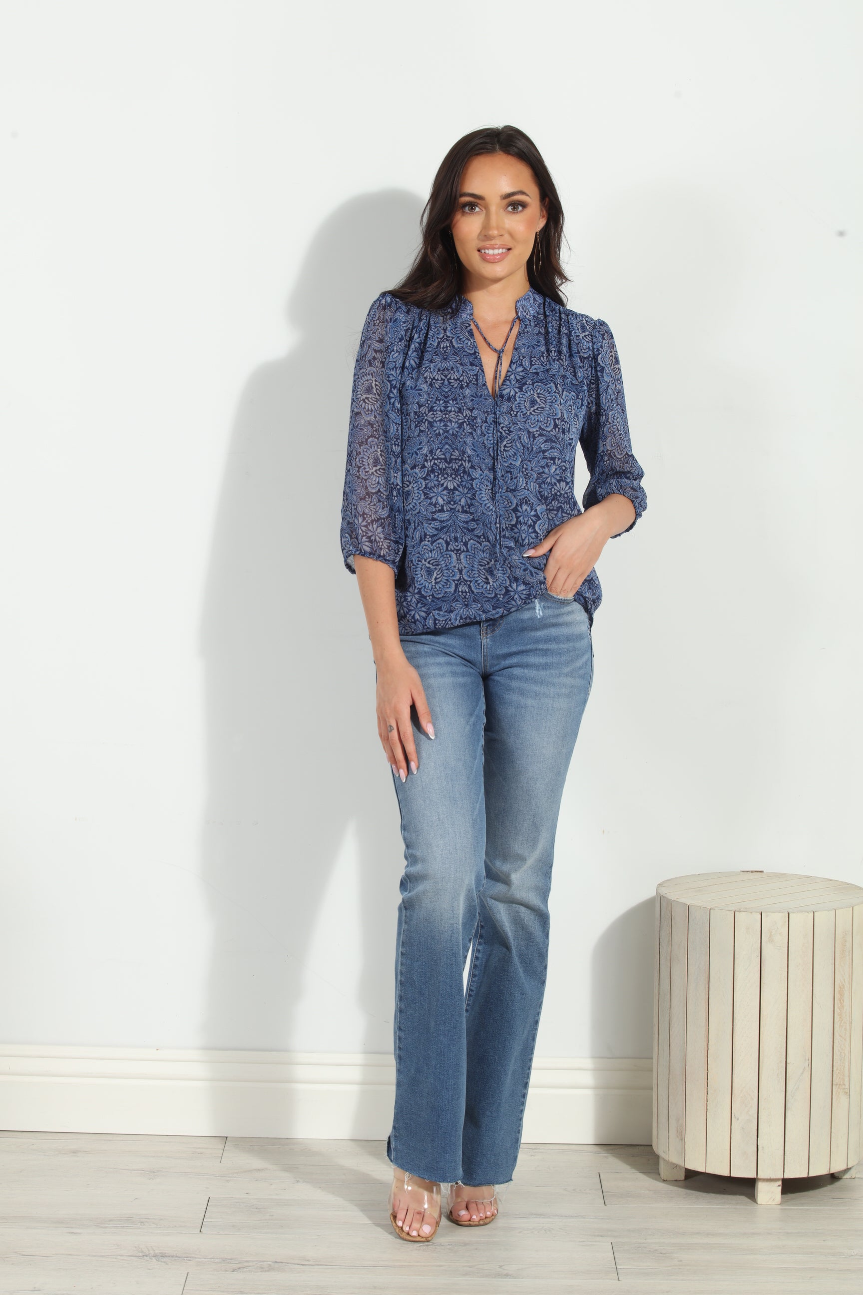 Willa 3/4 Sleeve Surplice Blouse-FINAL SALE