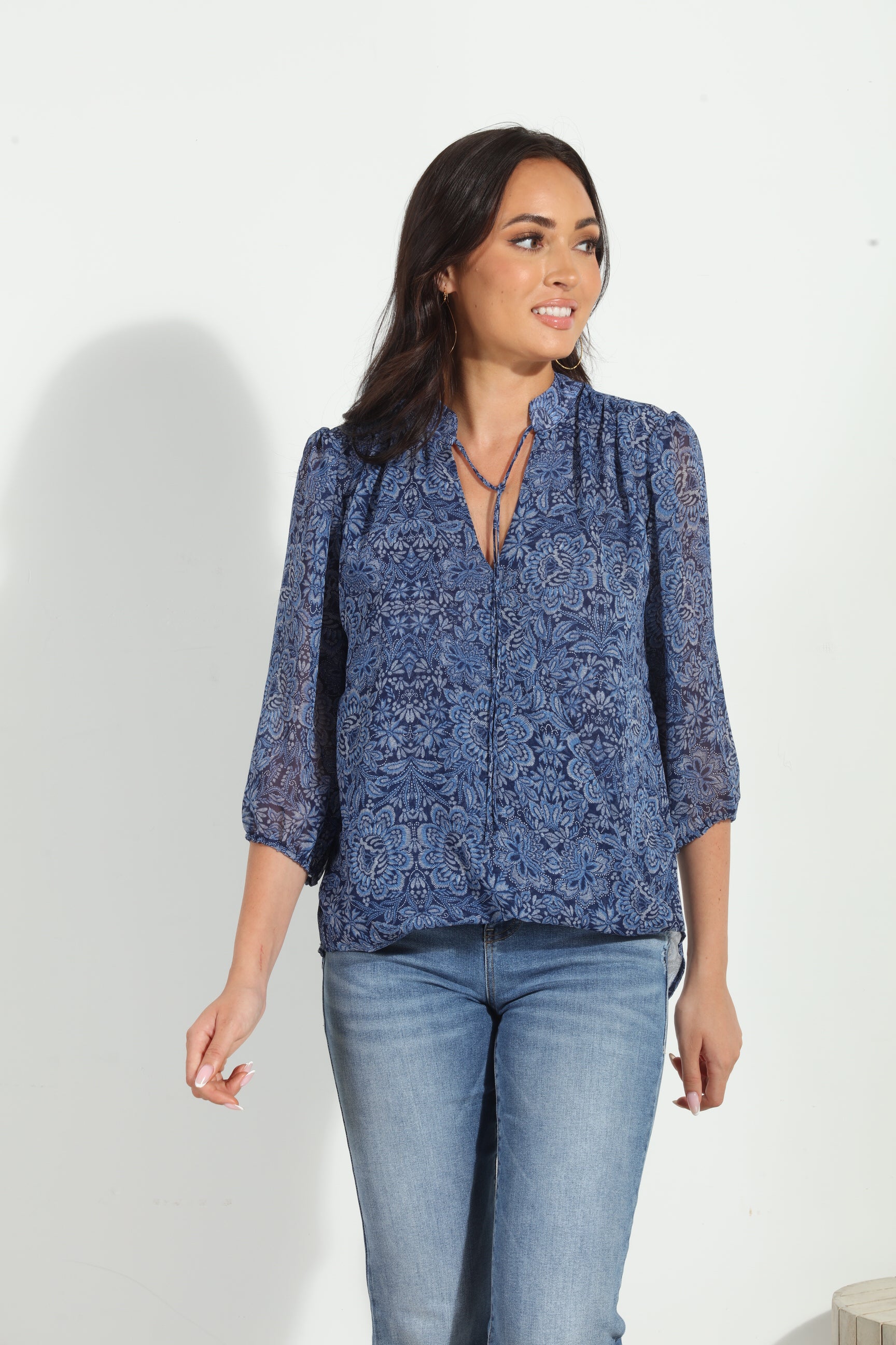 Willa 3/4 Sleeve Surplice Blouse-FINAL SALE