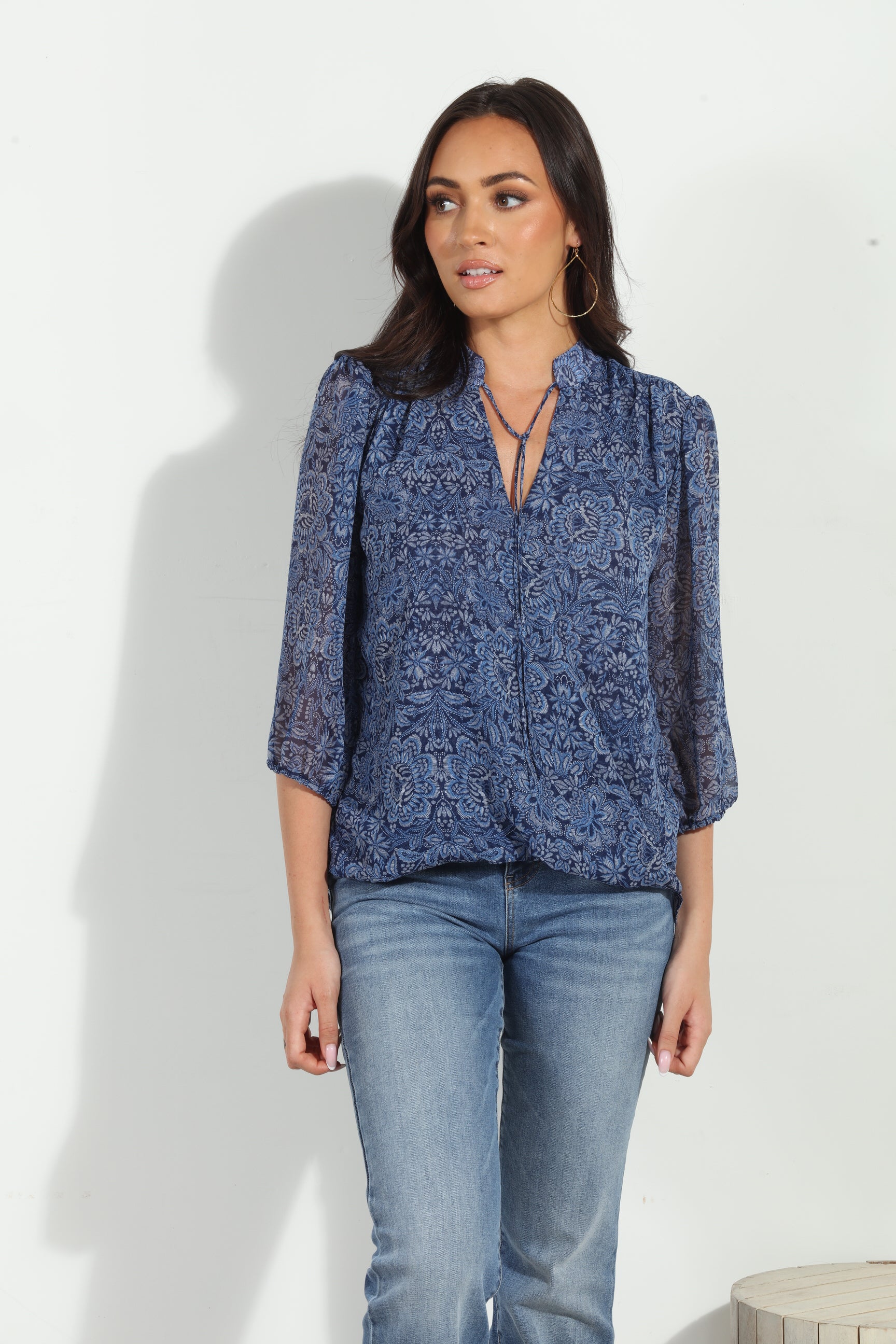 Willa 3/4 Sleeve Surplice Blouse-FINAL SALE