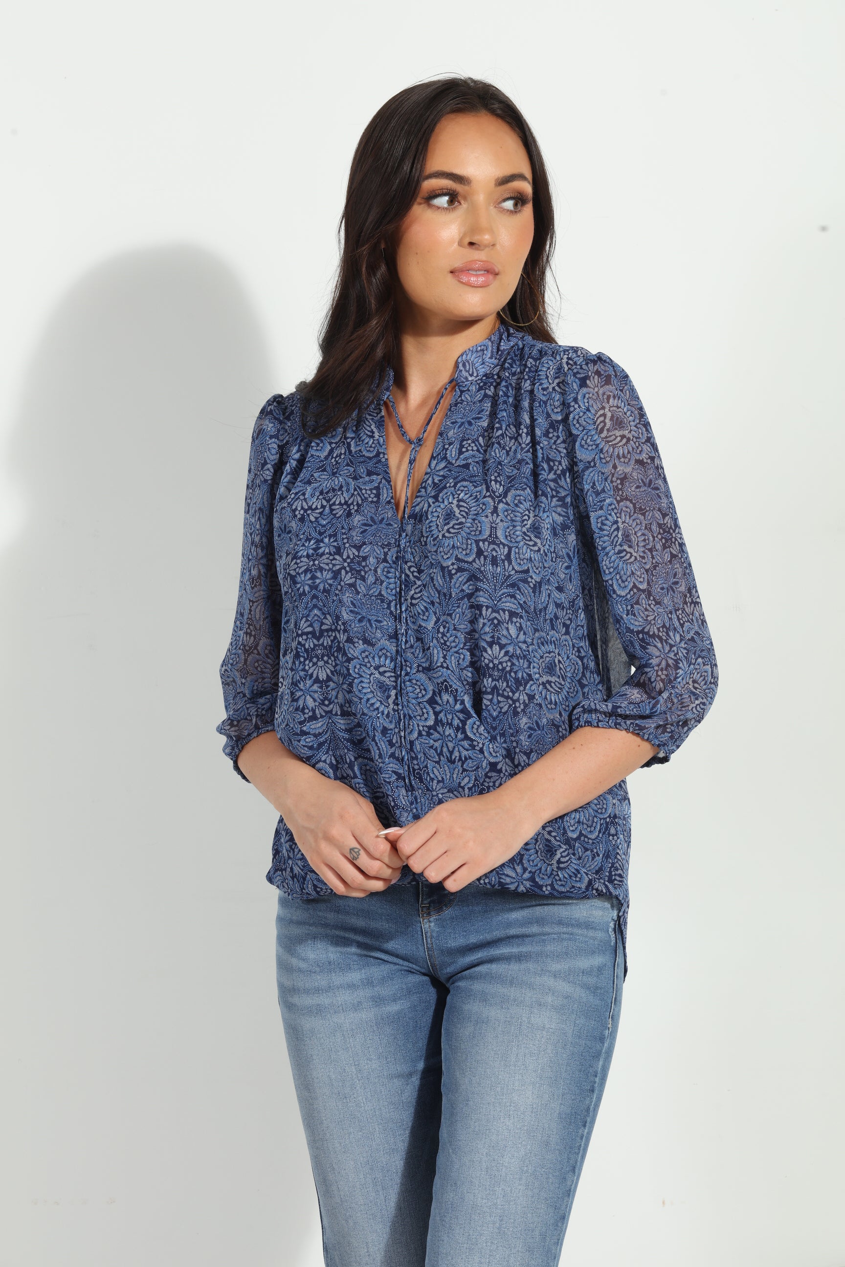 Willa 3/4 Sleeve Surplice Blouse-FINAL SALE
