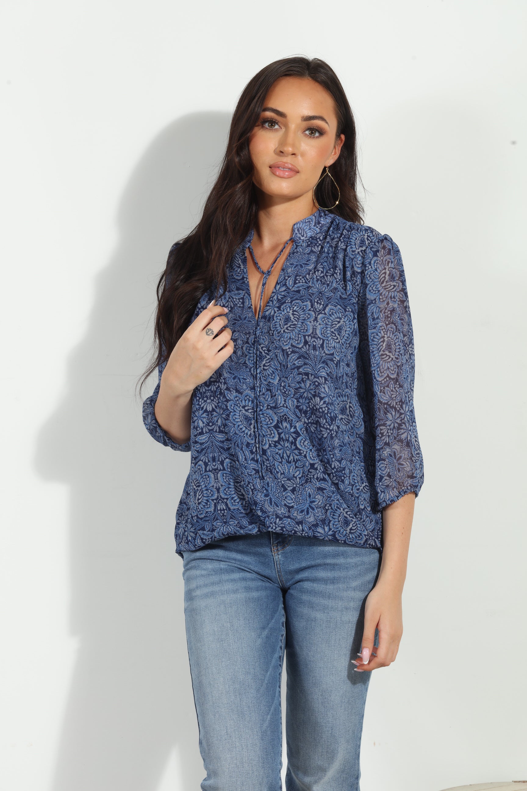 Willa 3/4 Sleeve Surplice Blouse-FINAL SALE