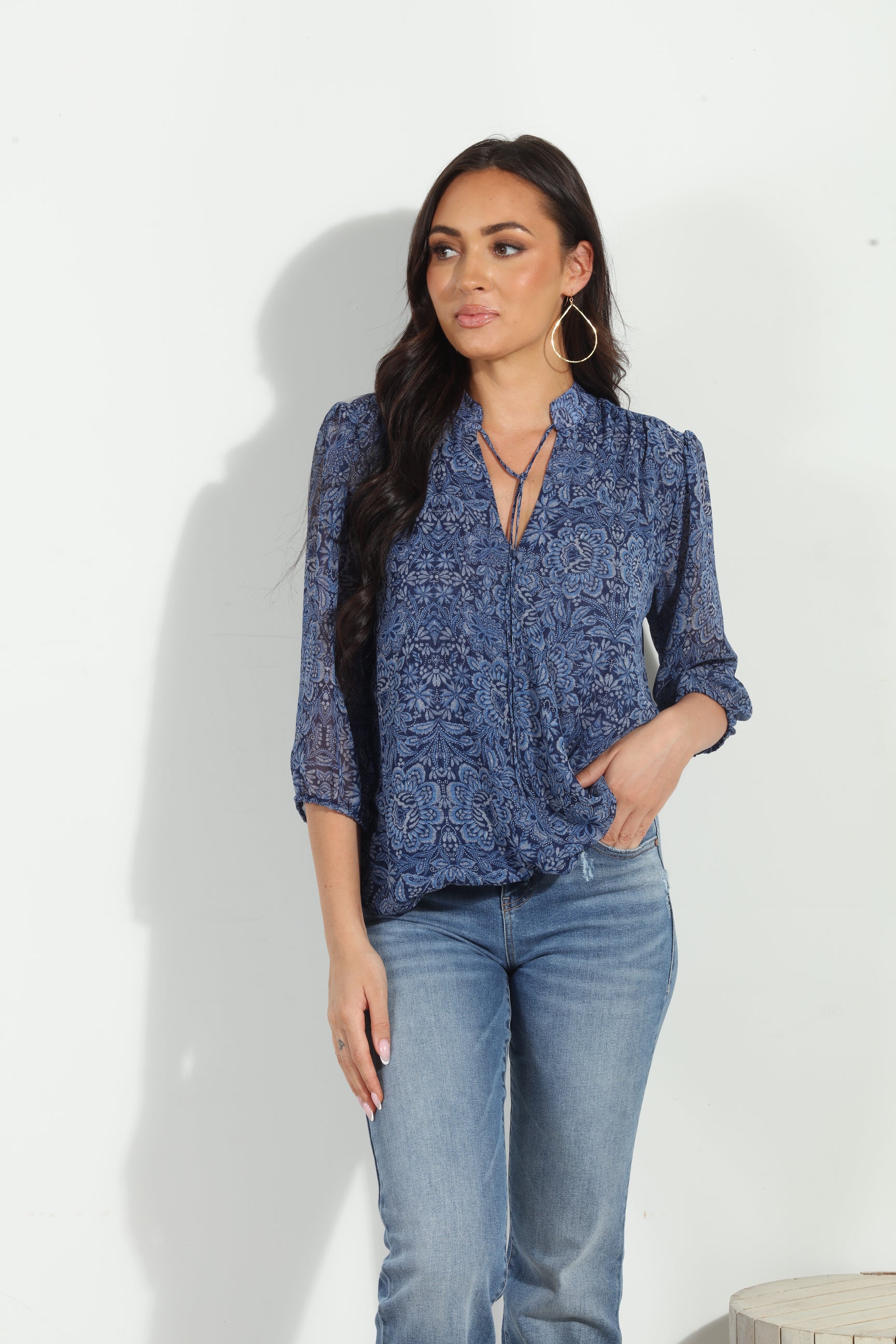 Willa 3/4 Sleeve Surplice Blouse-FINAL SALE