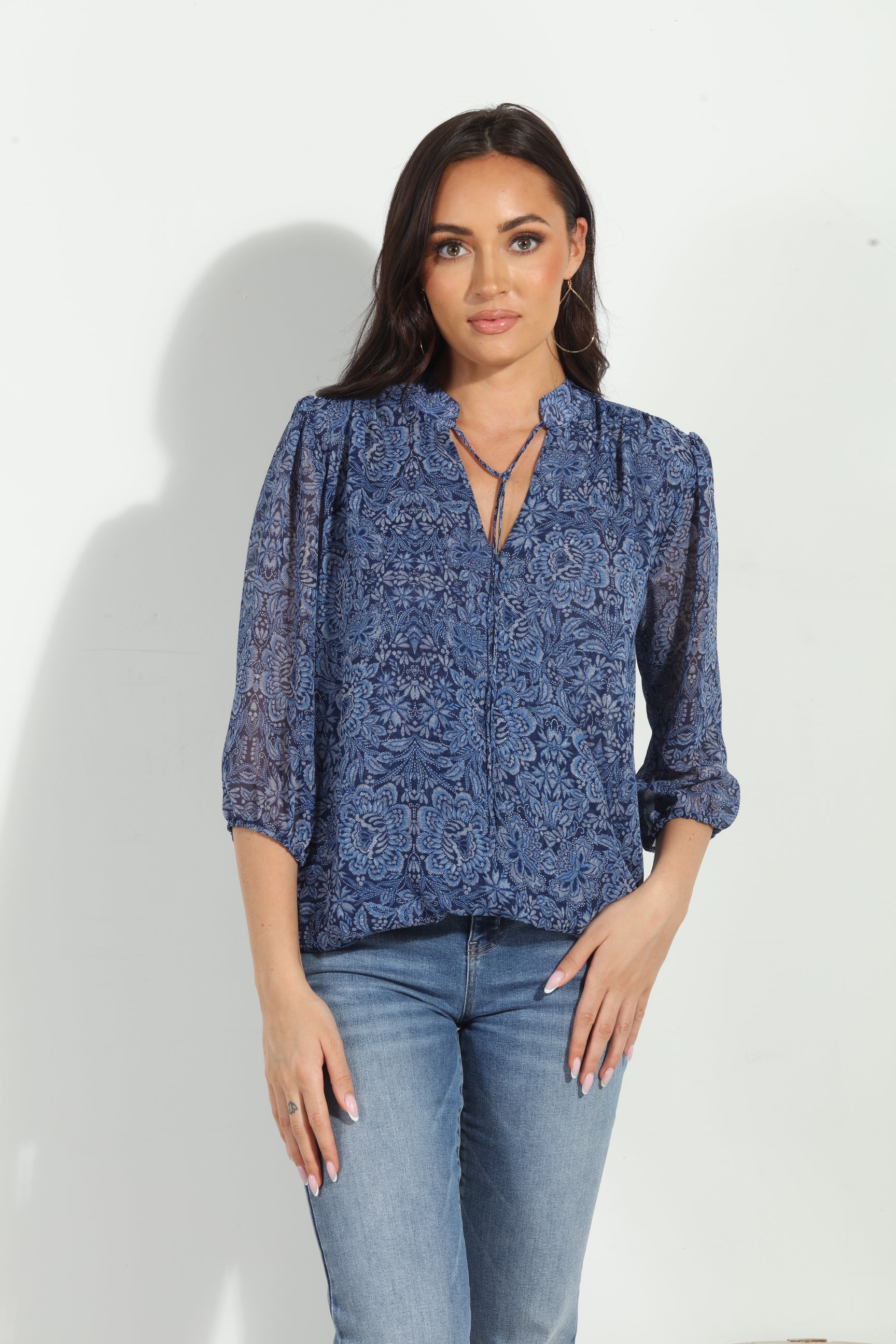 Willa 3/4 Sleeve Surplice Blouse-FINAL SALE