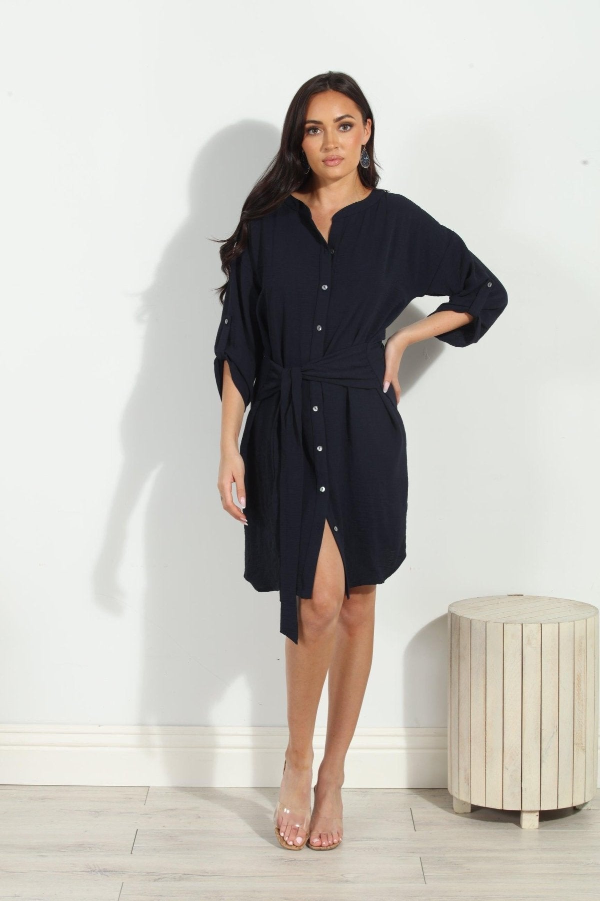 Navy Airflow Front Tie Dress-FINAL SALE