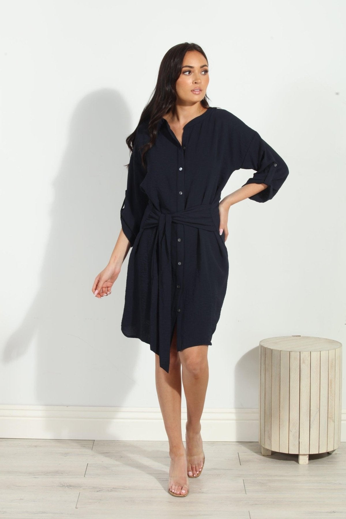Navy Airflow Front Tie Dress-FINAL SALE