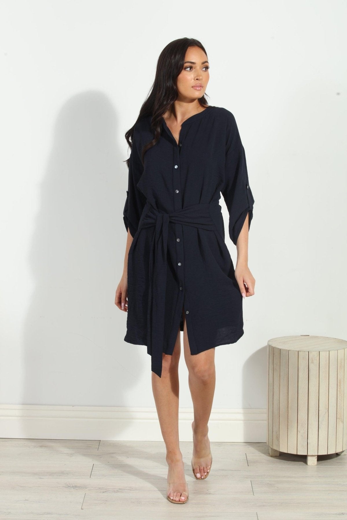 Navy Airflow Front Tie Dress-FINAL SALE