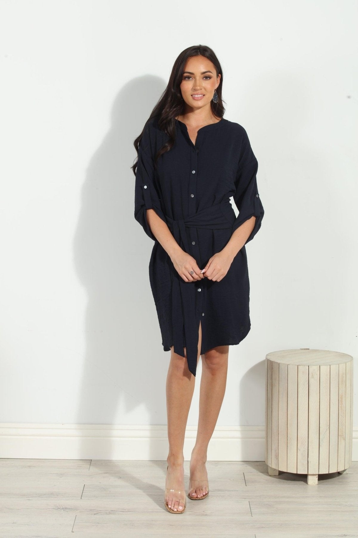 Navy Airflow Front Tie Dress-FINAL SALE