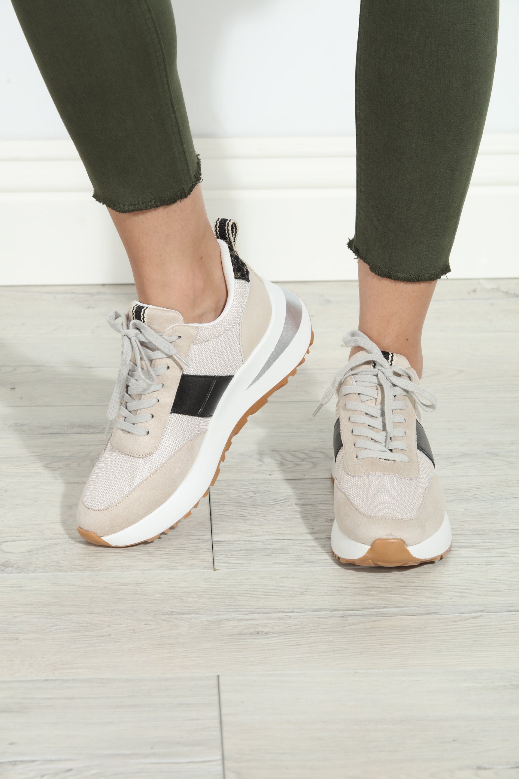 Serafina Sand Suede Color Block Sneakers-V’s FAVORITE