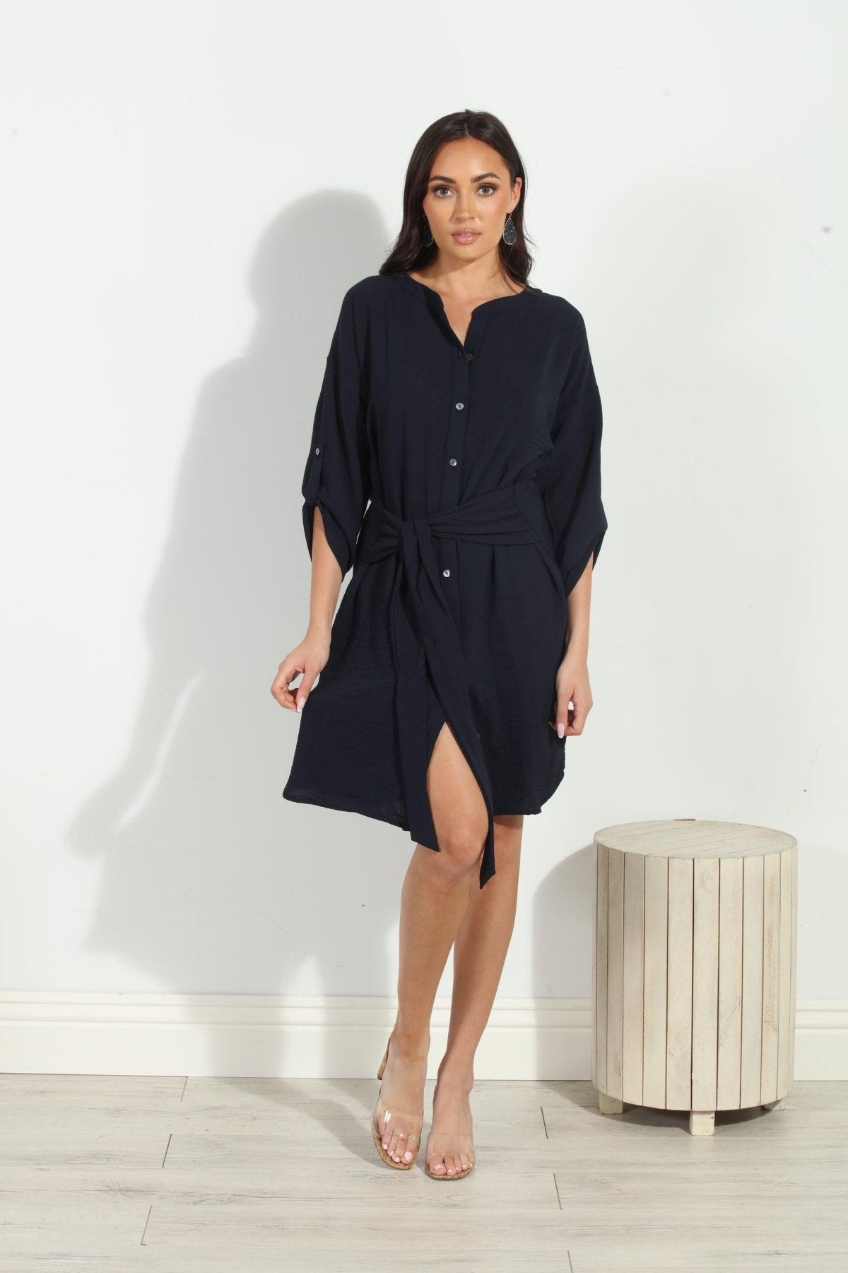 Navy Airflow Front Tie Dress-FINAL SALE