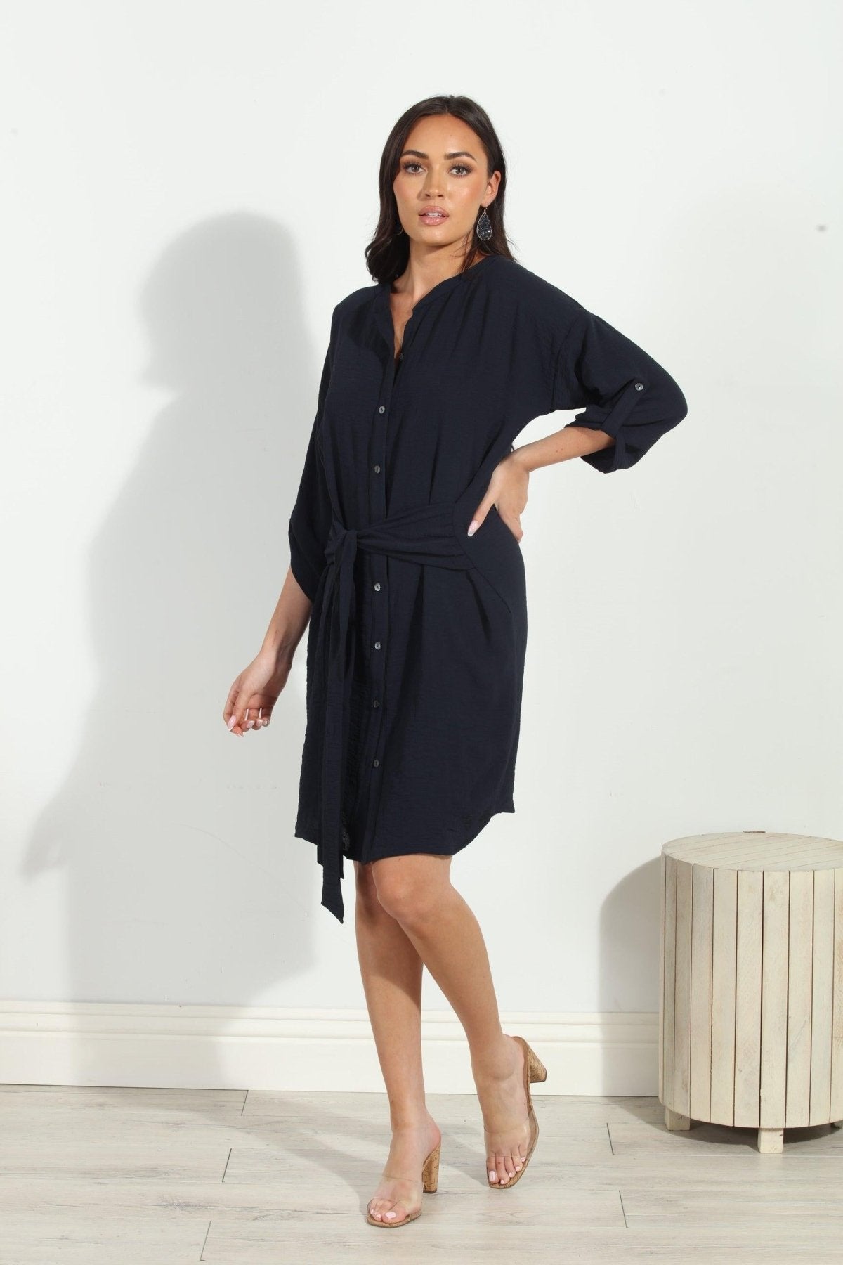 Navy Airflow Front Tie Dress-FINAL SALE