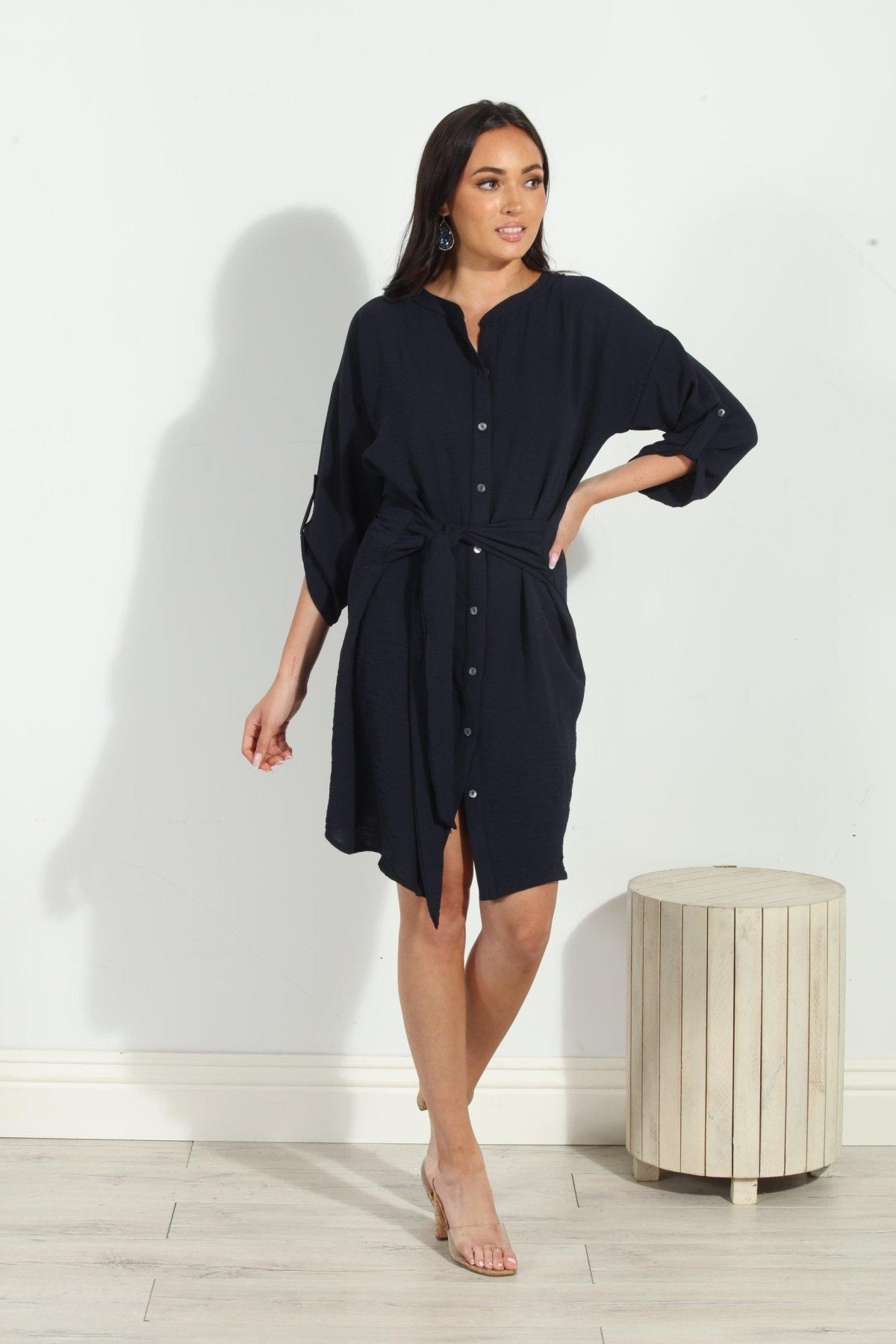 Navy Airflow Front Tie Dress-FINAL SALE