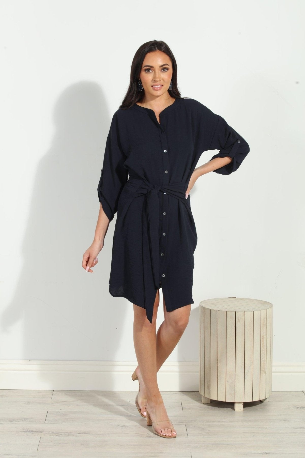 Navy Airflow Front Tie Dress-FINAL SALE