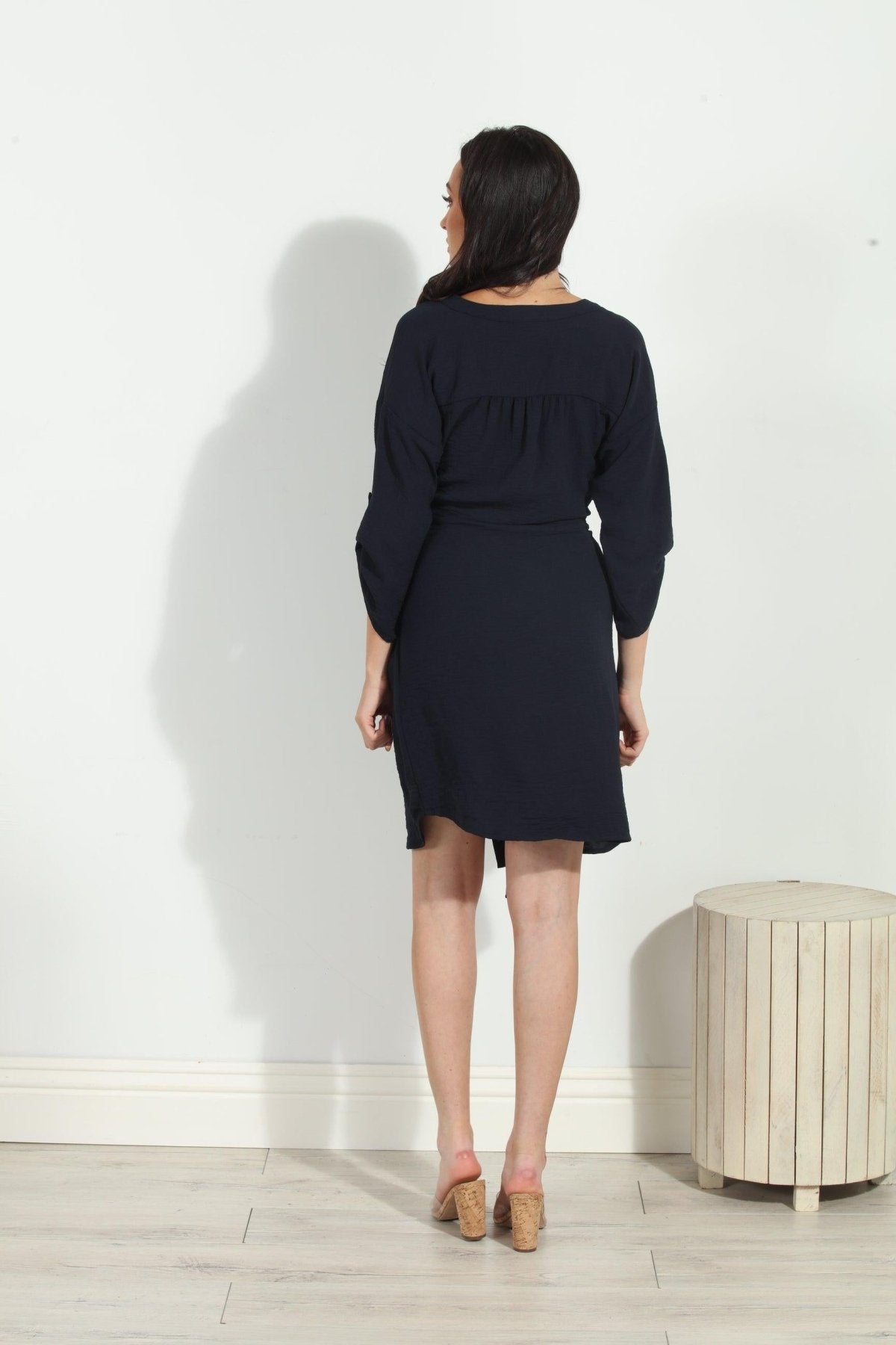 Navy Airflow Front Tie Dress-FINAL SALE