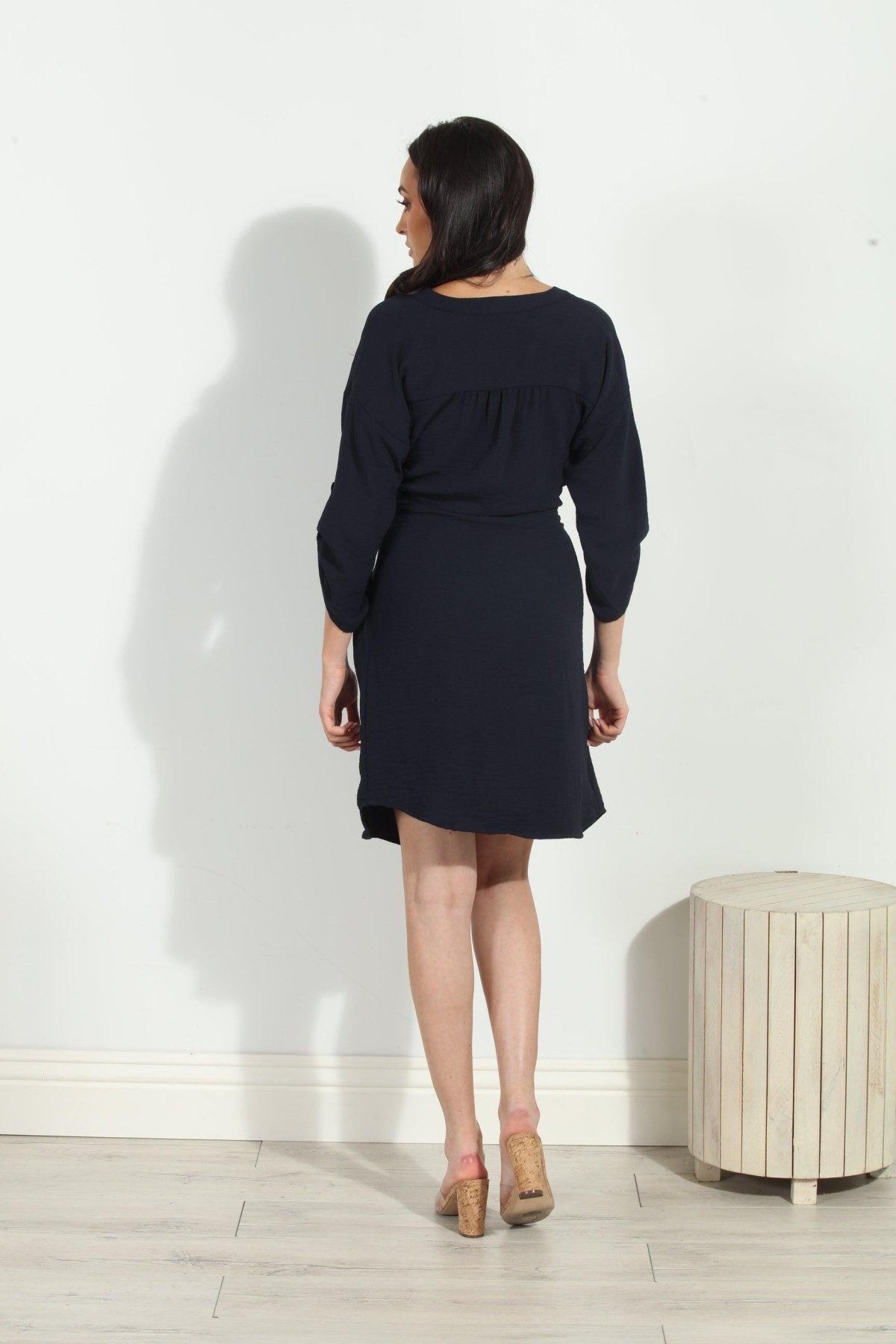 Navy Airflow Front Tie Dress-FINAL SALE