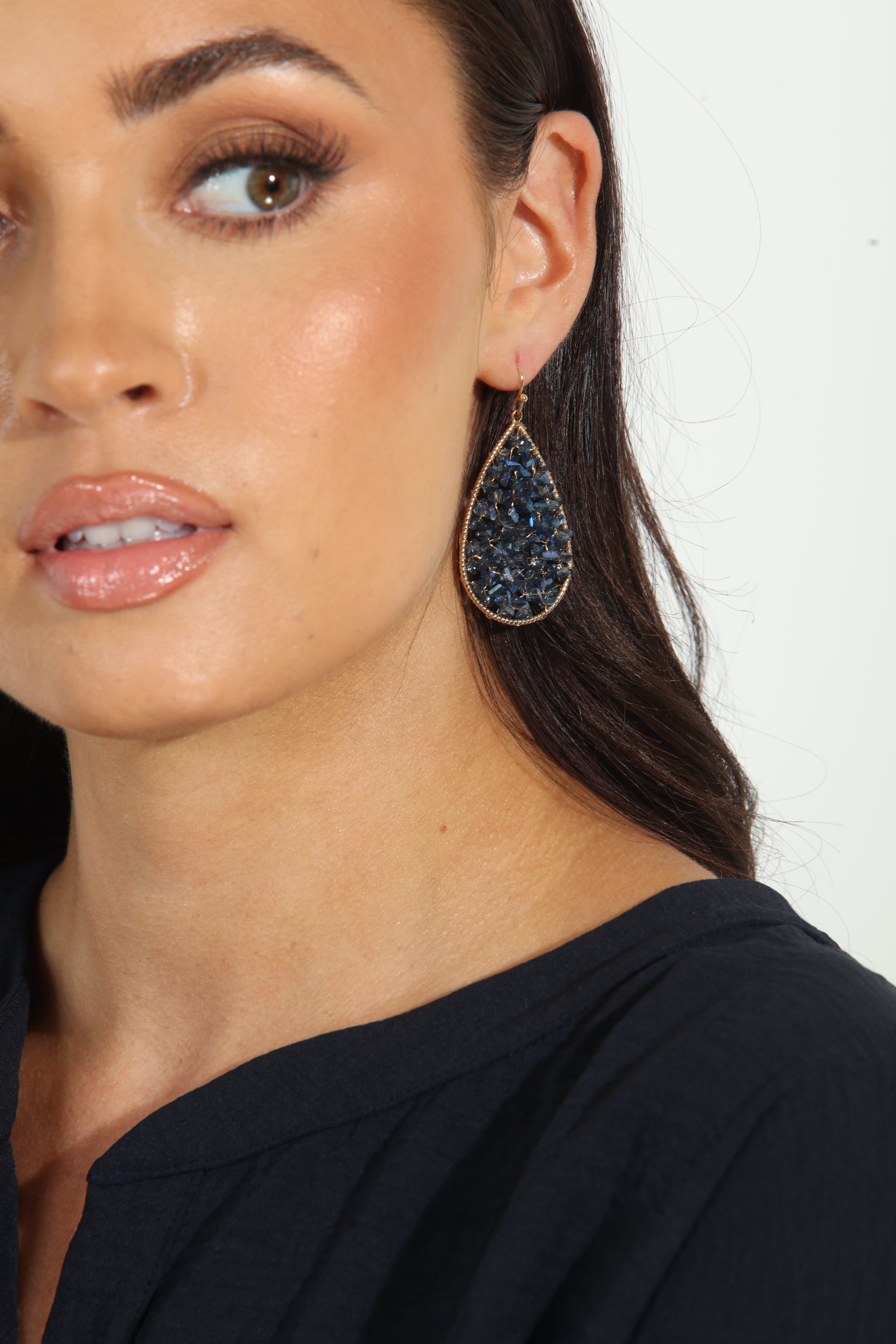 Navy Sparkle Teardrop Earrings