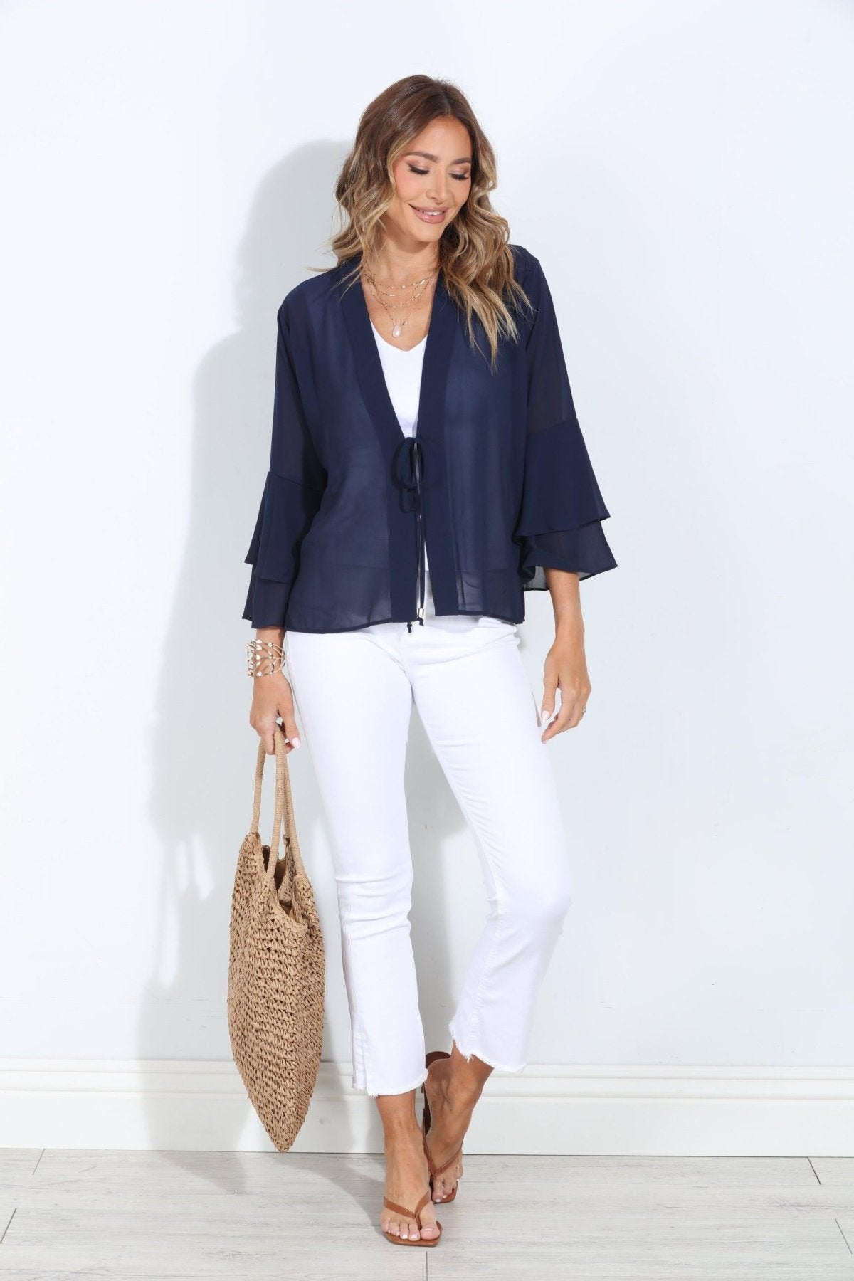 Navy Boho Chiffon Jacket-BEST SELLER