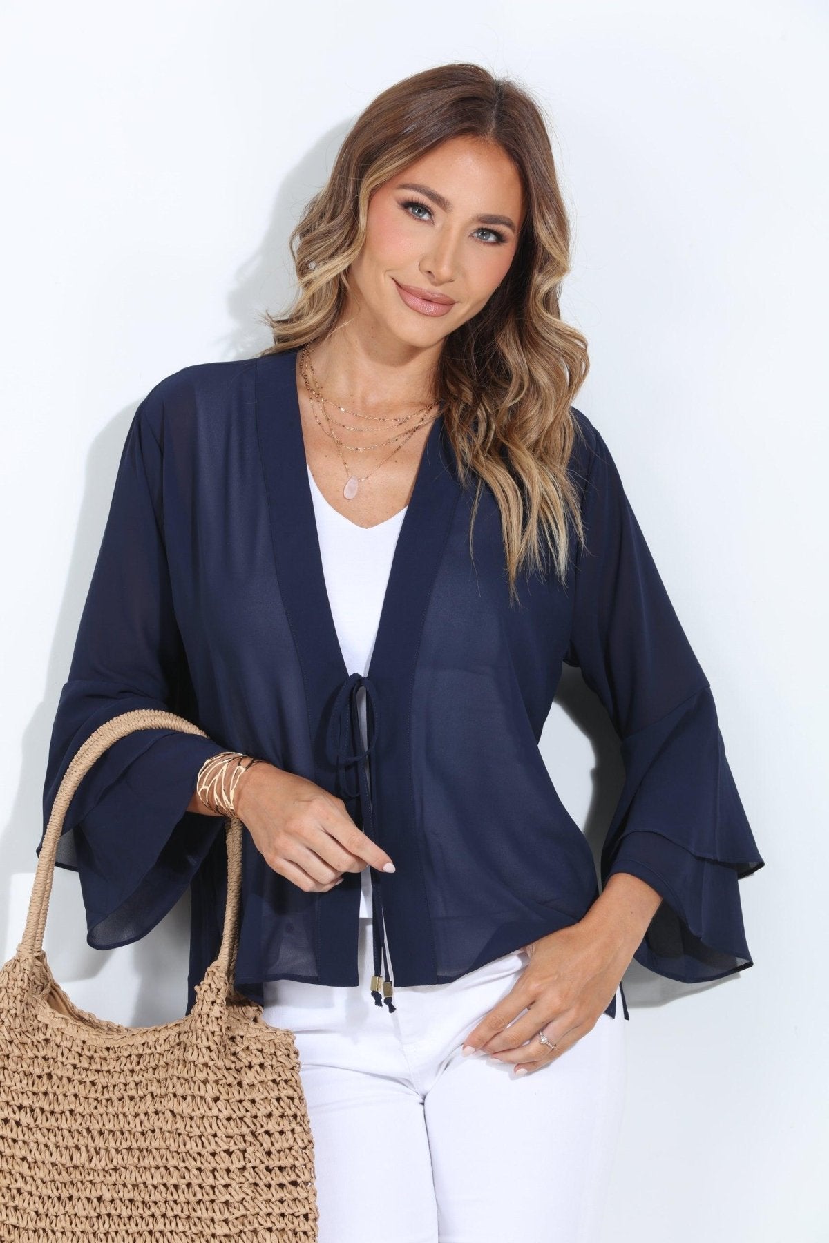 Navy Boho Chiffon Jacket-BEST SELLER