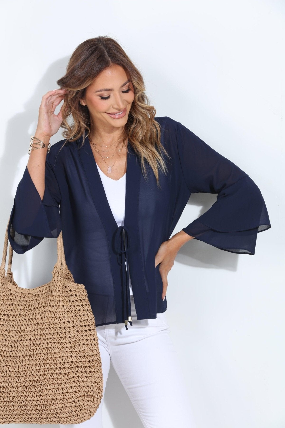 Navy Boho Chiffon Jacket-BEST SELLER