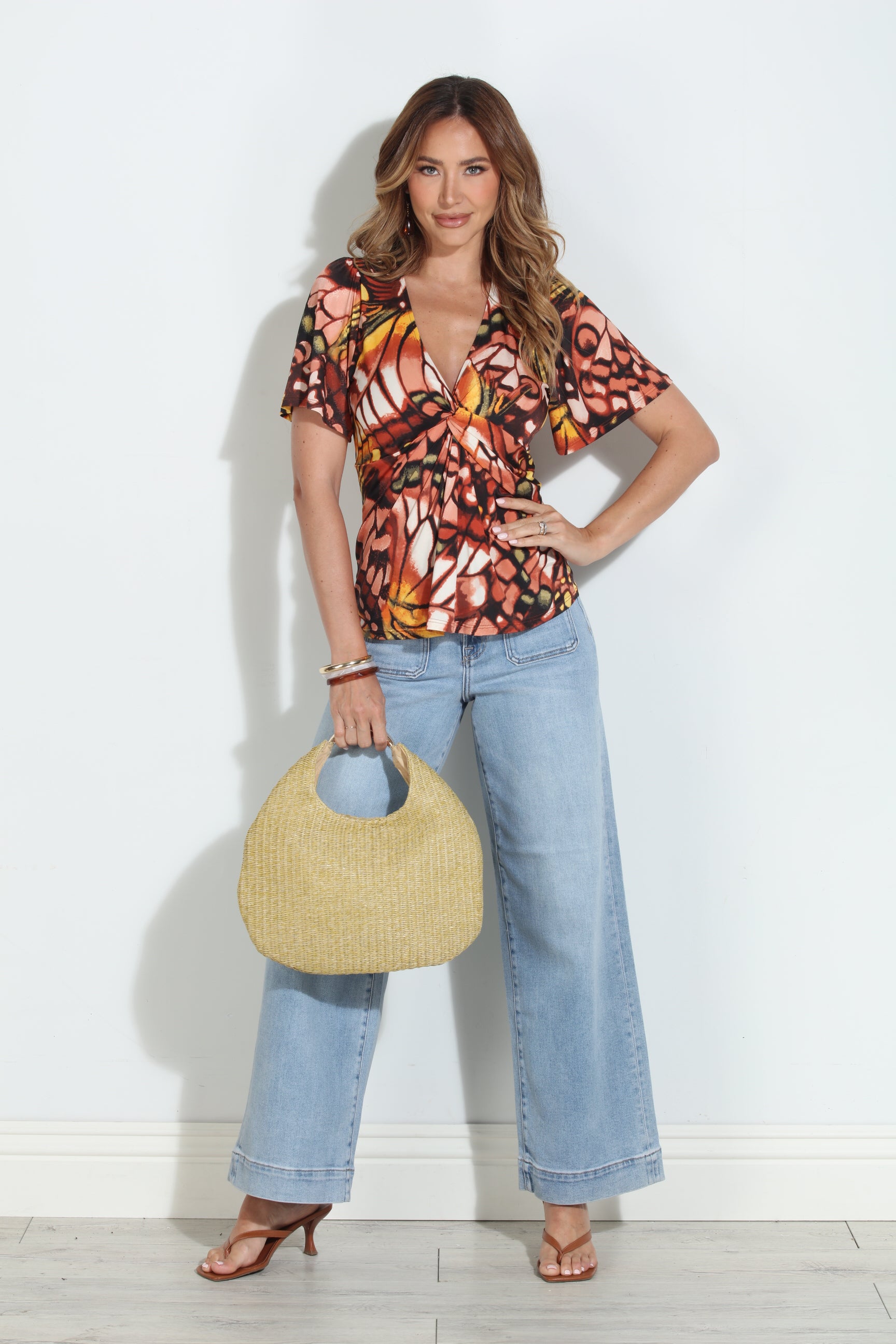 Mariposa V-Neck Twist Tee-BEST SELLER