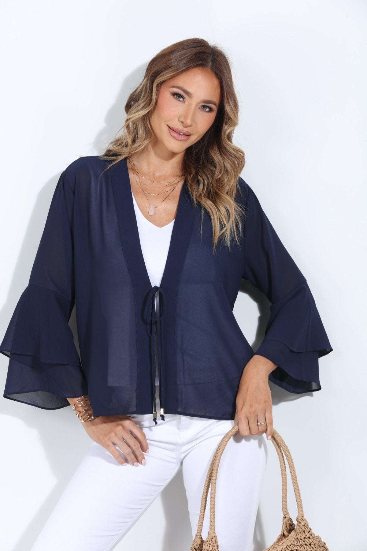 Navy Boho Chiffon Jacket-BEST SELLER