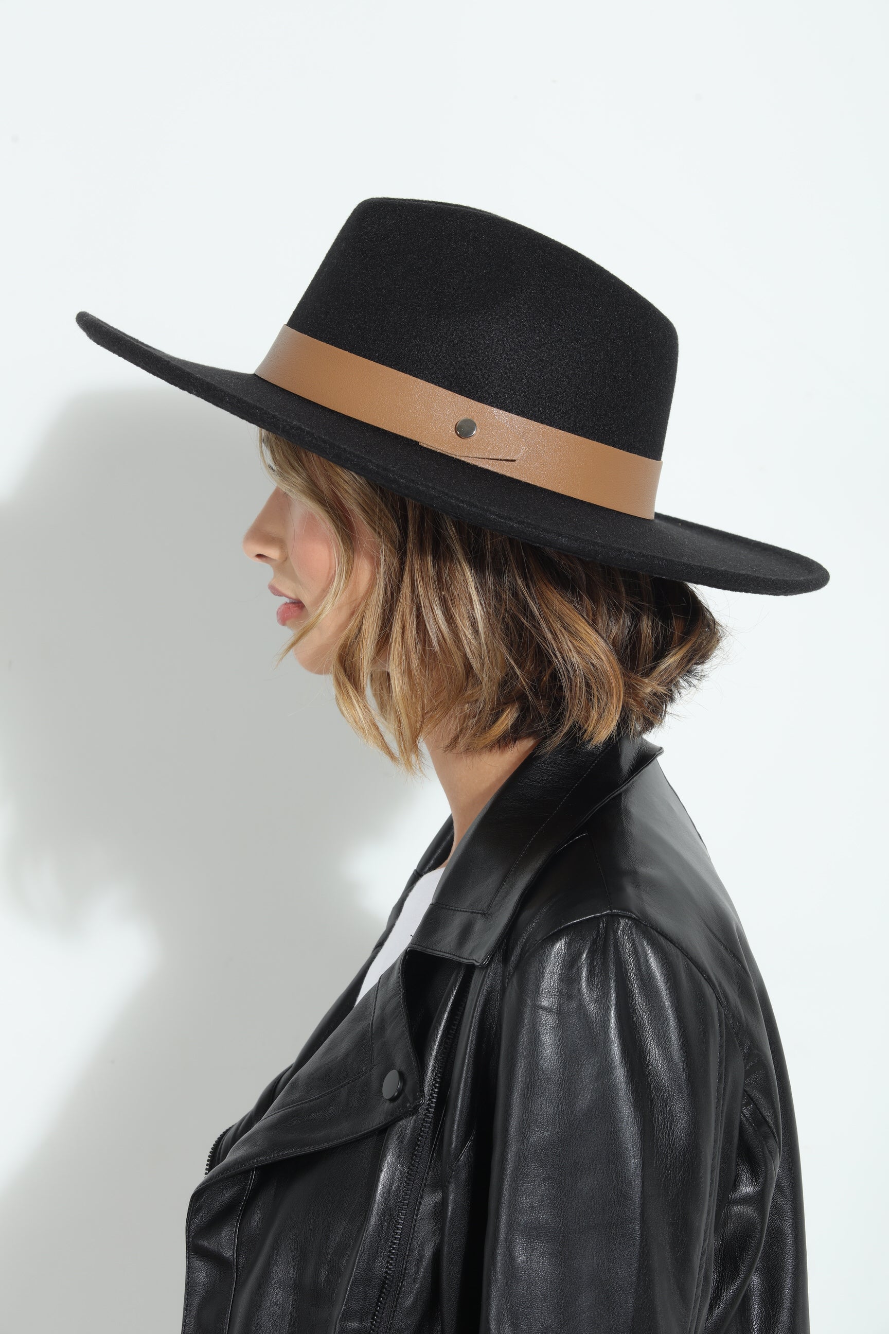 Leah Black Felt Fedora Hat