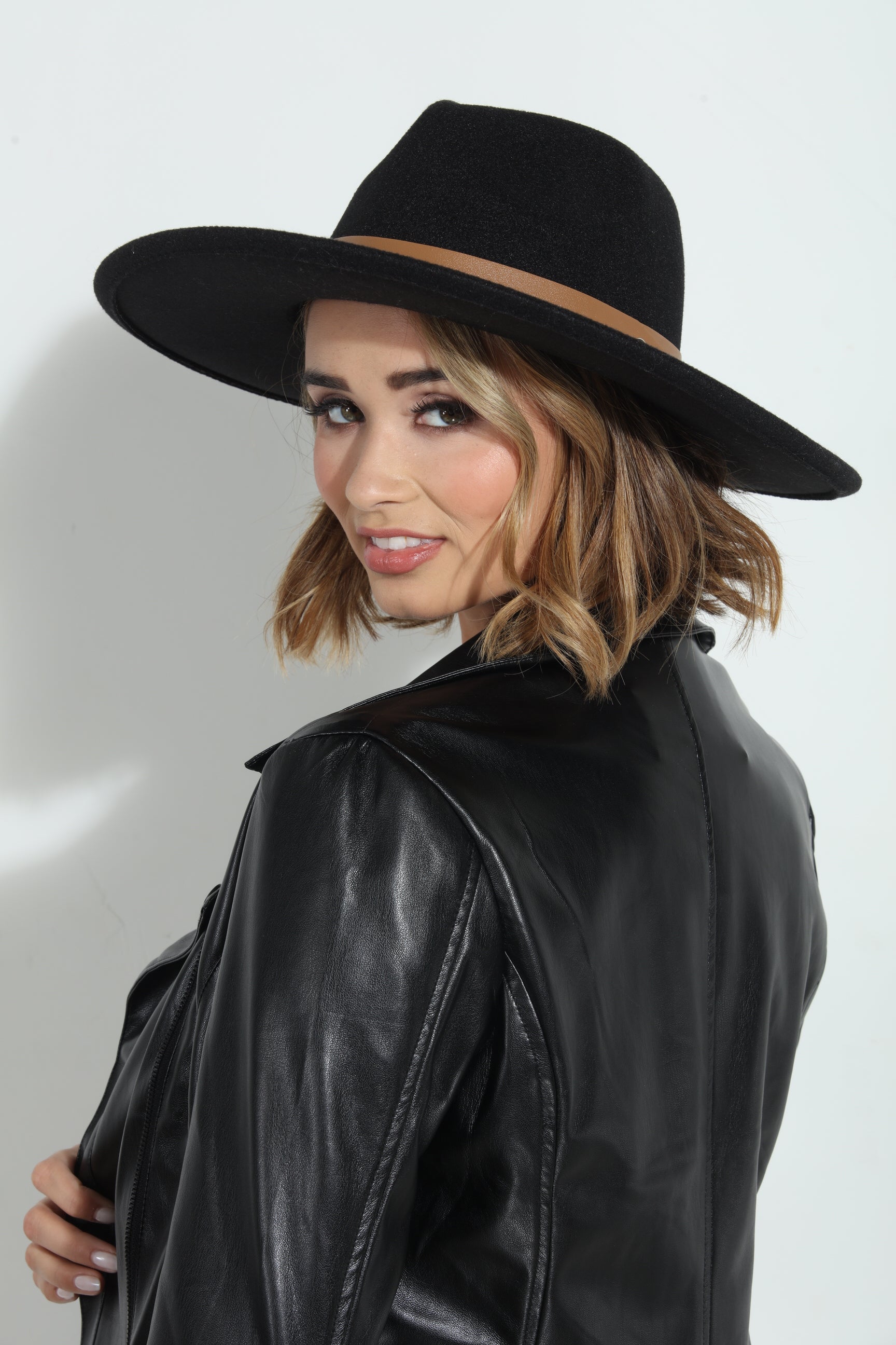 Leah Black Felt Fedora Hat