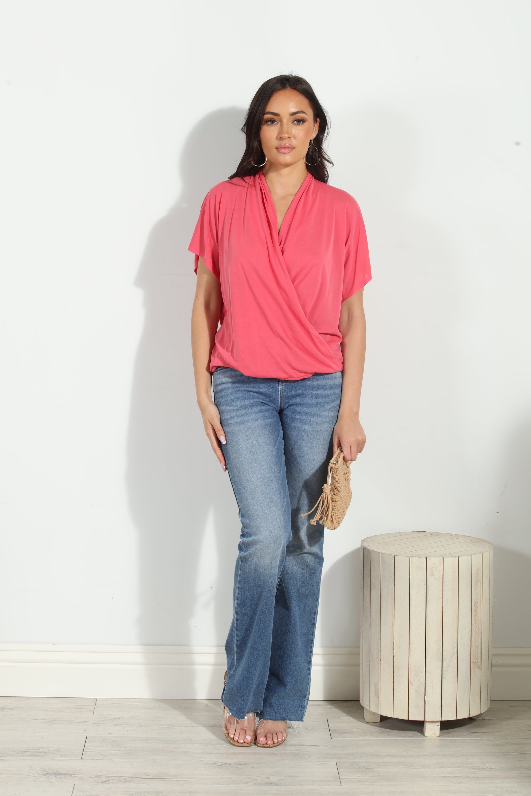 Coral Cupro Surplice Tee-BEST SELLER