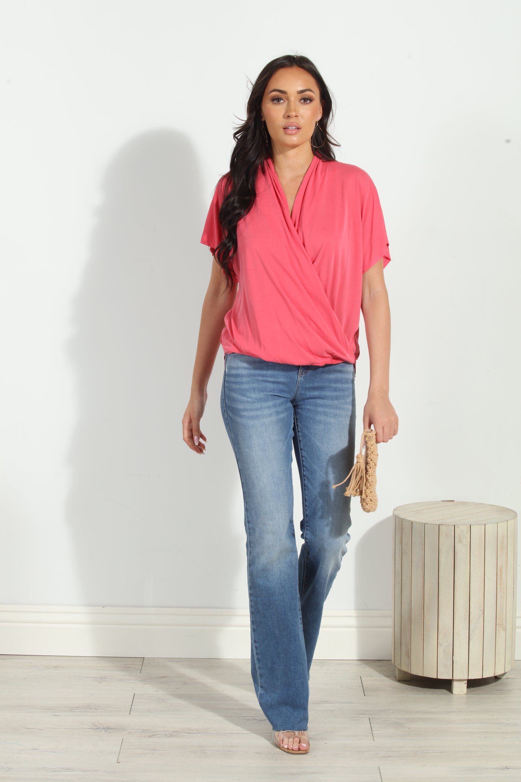 Coral Cupro Surplice Tee-BEST SELLER